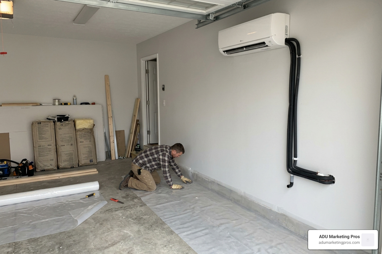 Ductless mini-split HVAC installation and vapor barrier installation