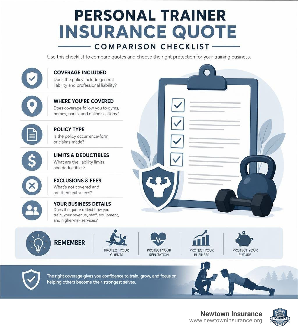 Personal trainer insurance quote comparison checklist infographic Personal trainer insurance quote comparison checklist infographic