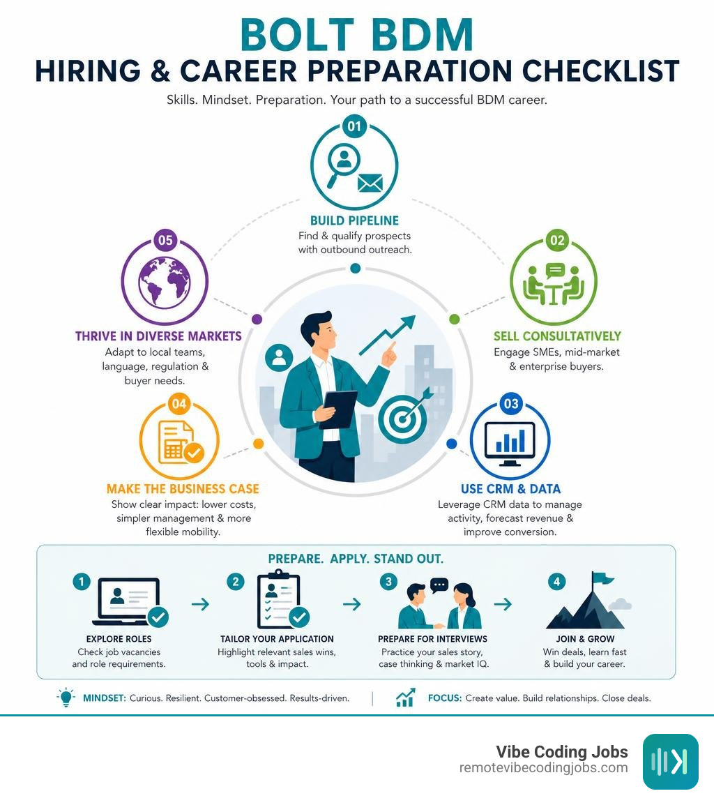 Bolt BDM hiring and career preparation checklist infographic