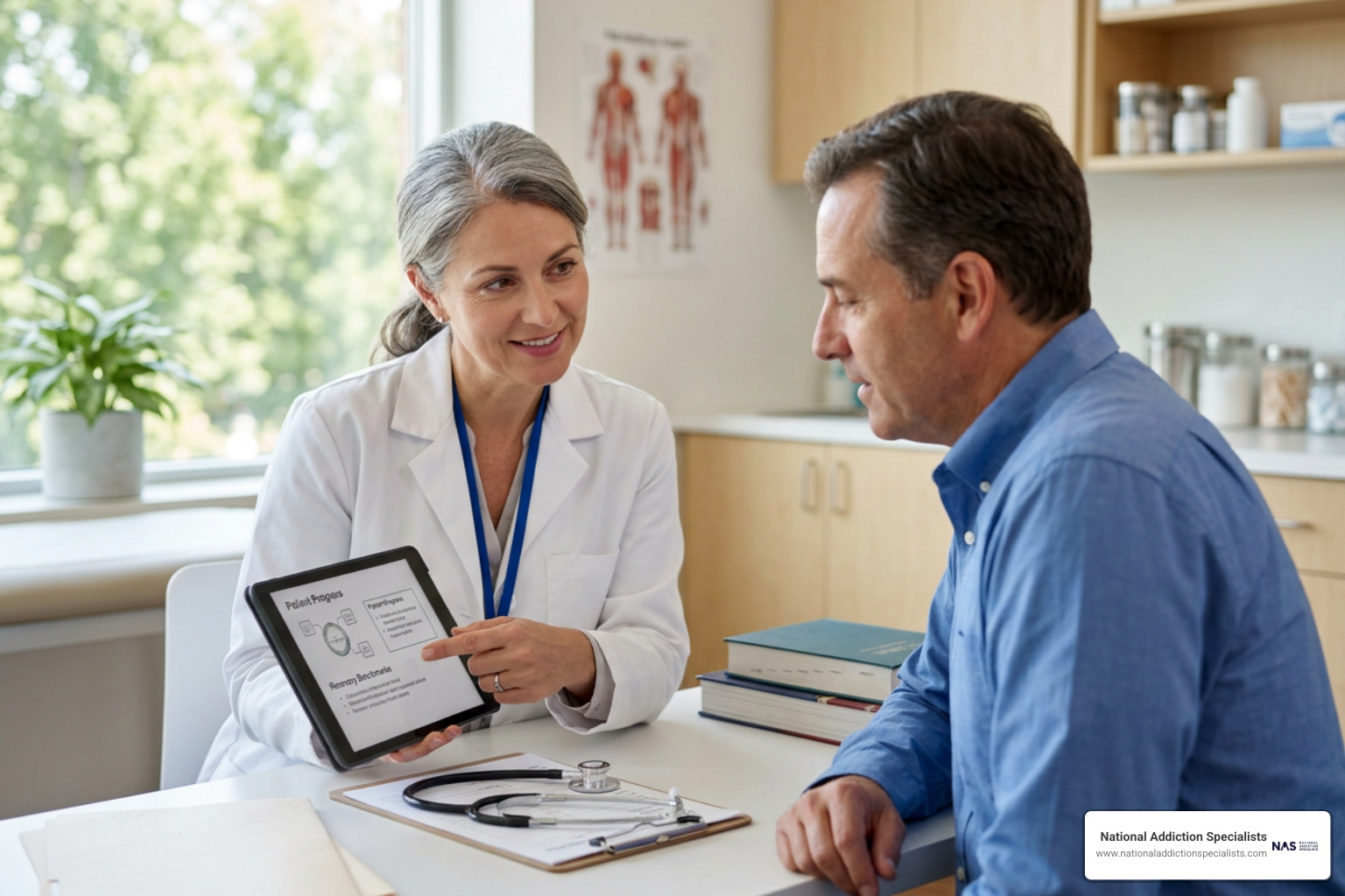 doctor reviewing clinical recovery stages with patient