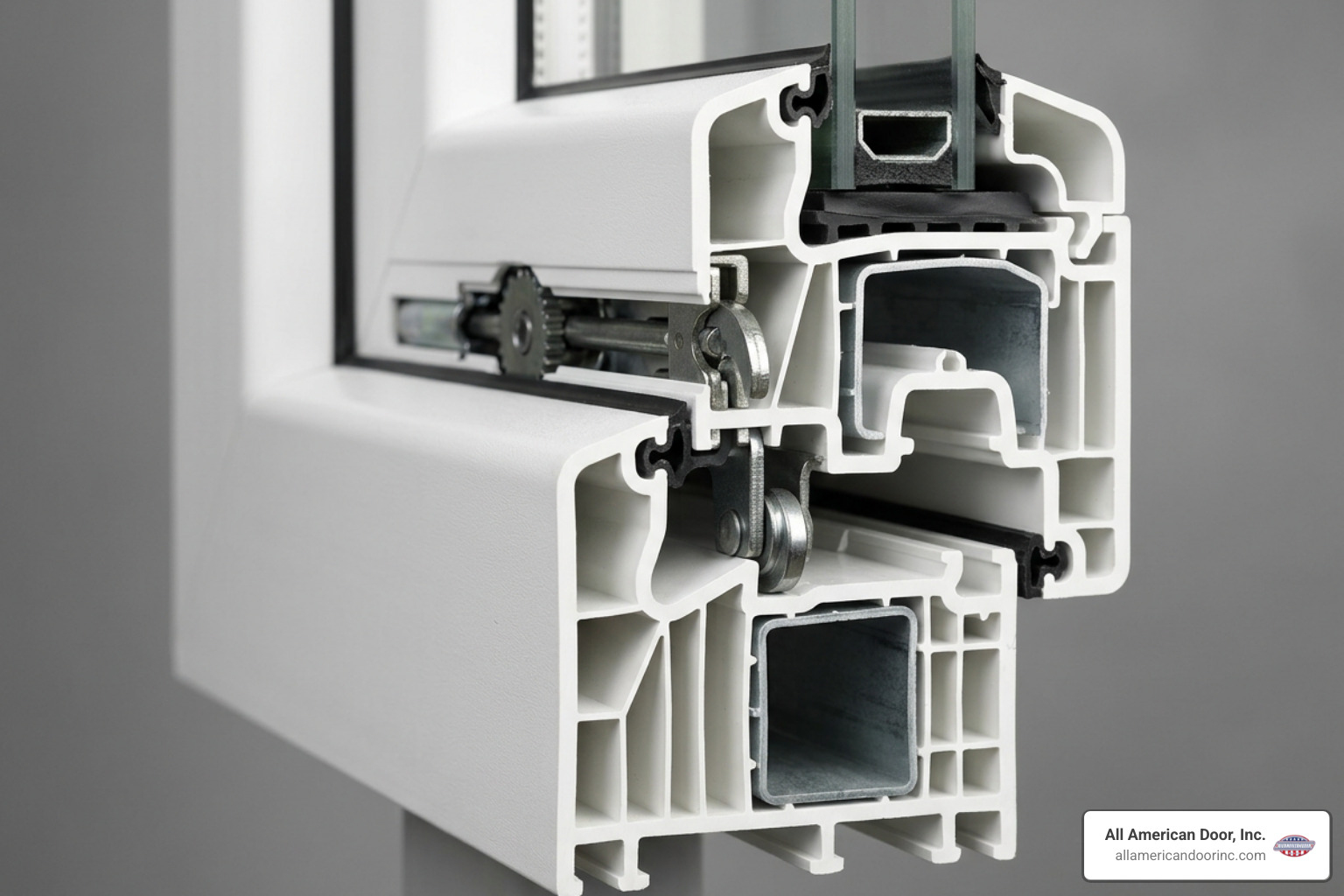 multi-chamber vinyl frame cross-section with multi-point locking mechanisms multi-chamber vinyl frame cross-section with multi-point locking mechanisms