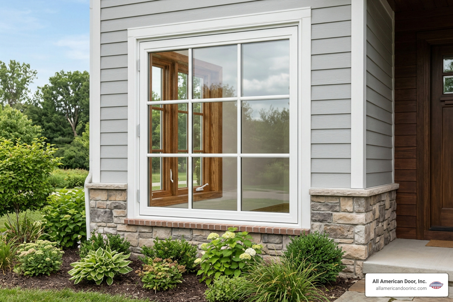 vinyl casement window with simulated divided lites and woodgrain interior laminate vinyl casement window with simulated divided lites and woodgrain interior laminate