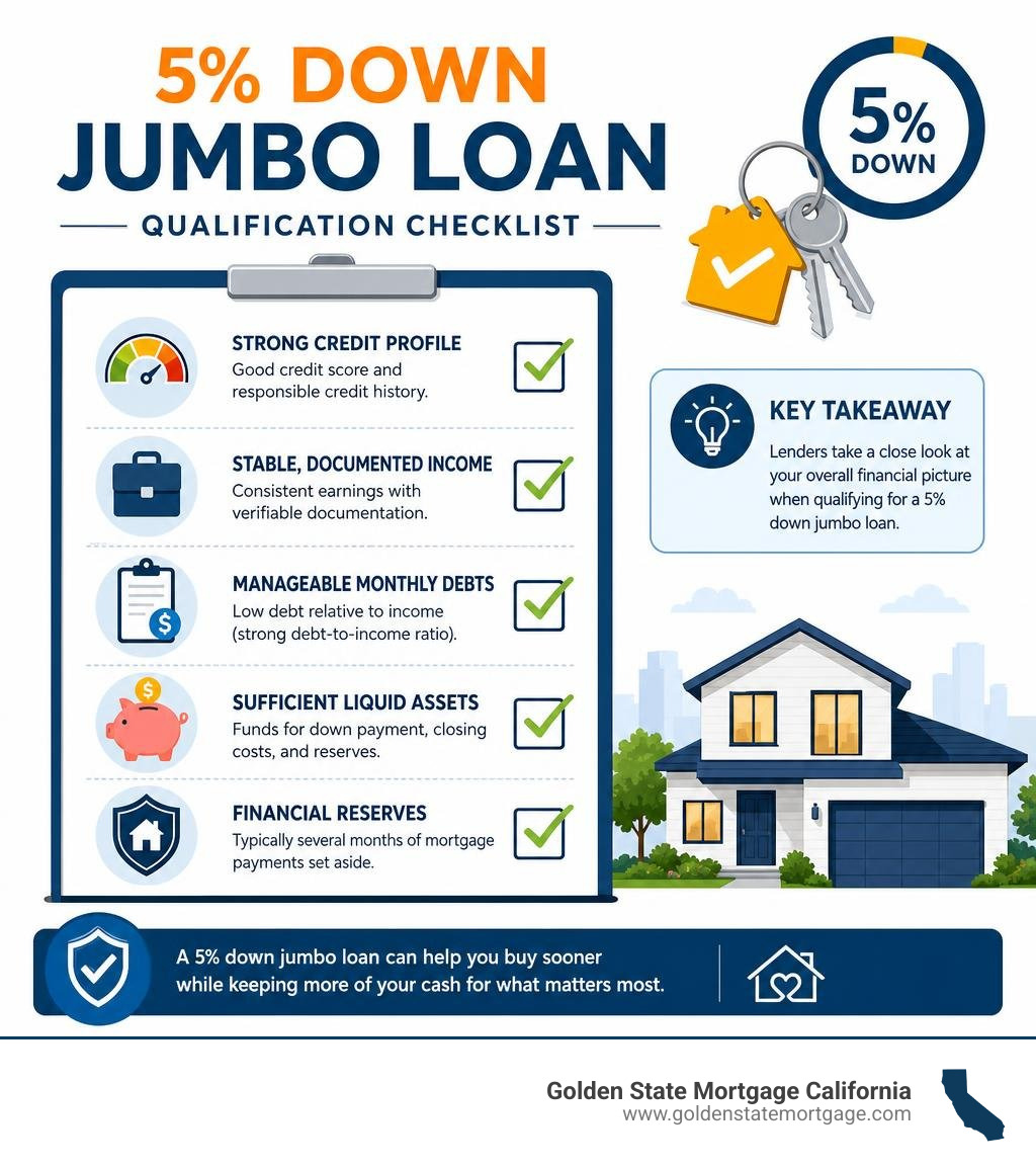 5 percent down jumbo loan qualification checklist infographic 5 percent down jumbo loan qualification checklist infographic