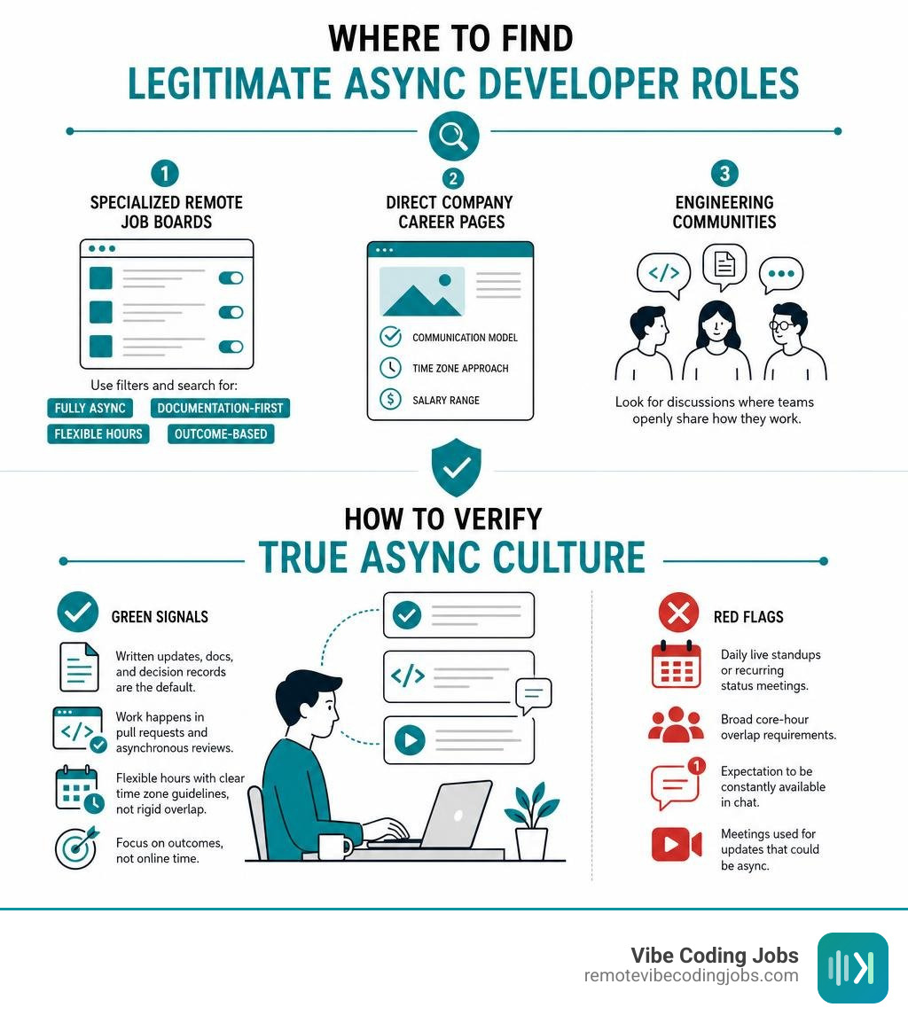 Where to find legitimate async developer roles and how to verify true async culture infographic