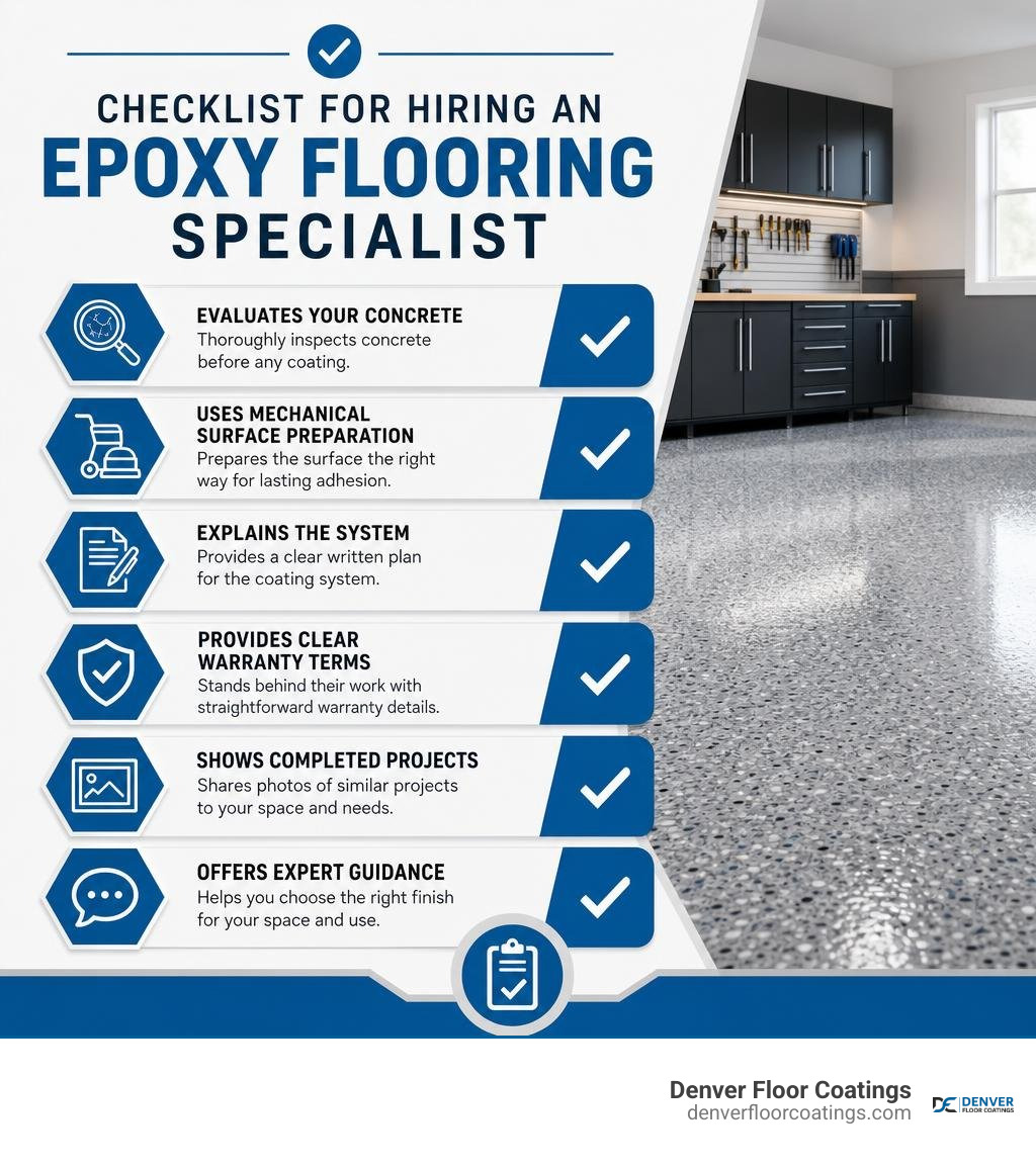 Checklist for hiring an epoxy flooring specialist infographic Checklist for hiring an epoxy flooring specialist infographic