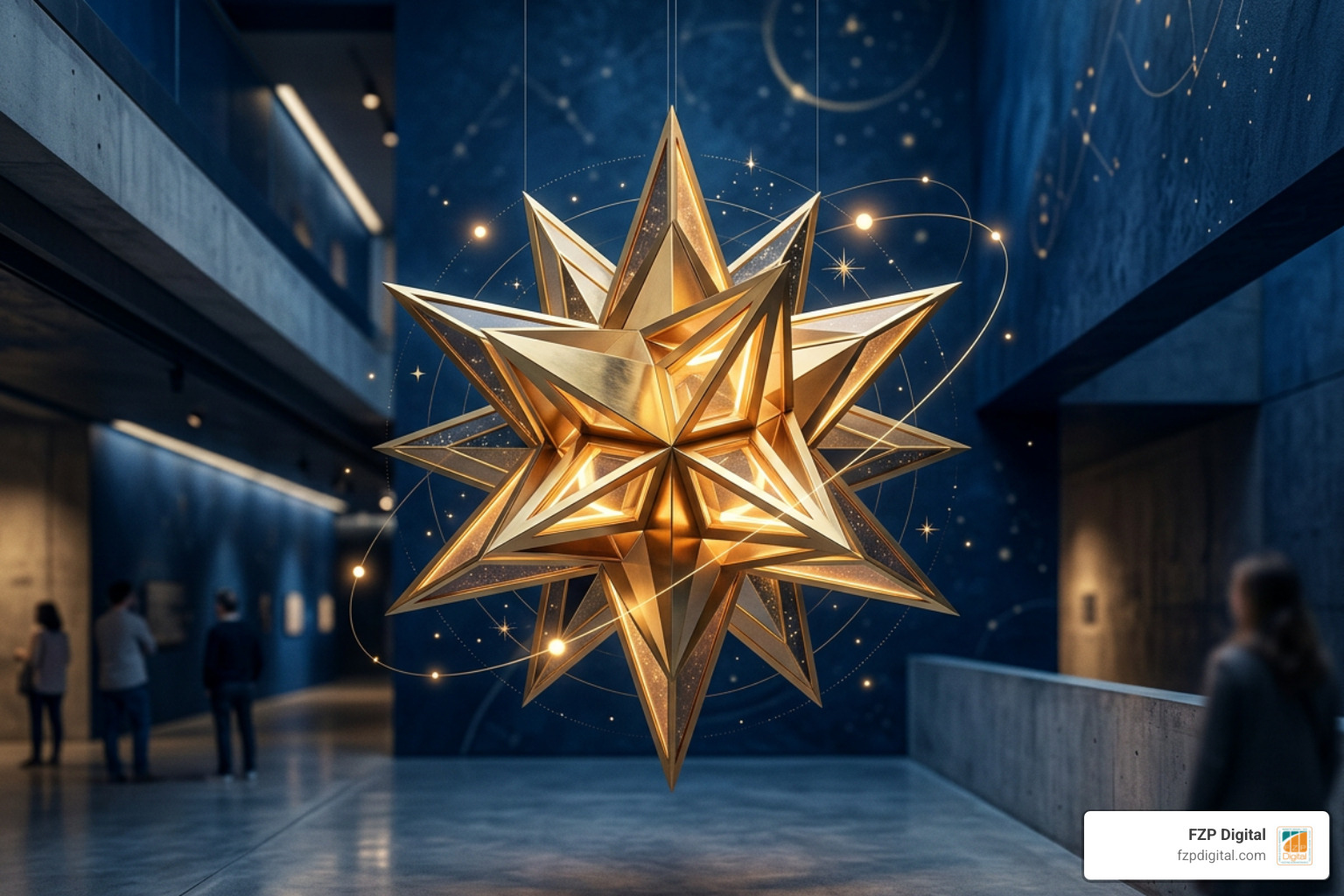 FZP Digital logo and symbolic star geometry with dynamic angles and celestial motifs FZP Digital logo and symbolic star geometry with dynamic angles and celestial motifs