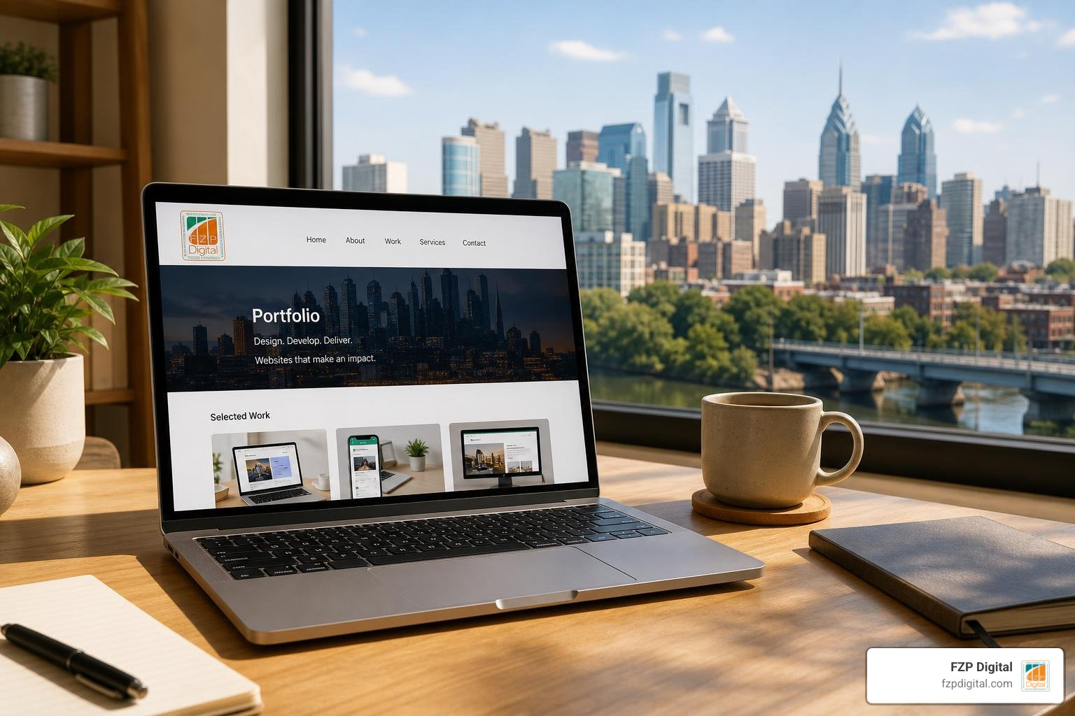 FZP Digital logo on a portfolio WordPress website guide header