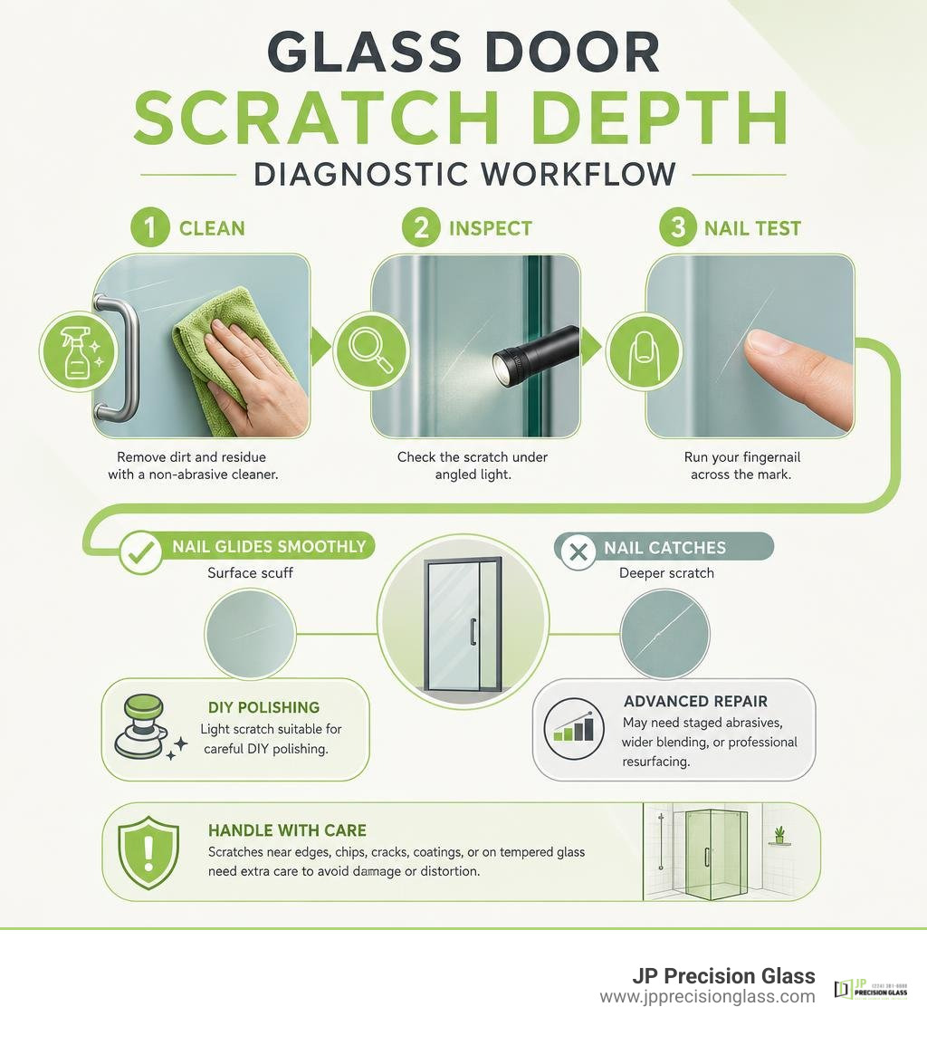 Glass door scratch depth diagnostic workflow infographic