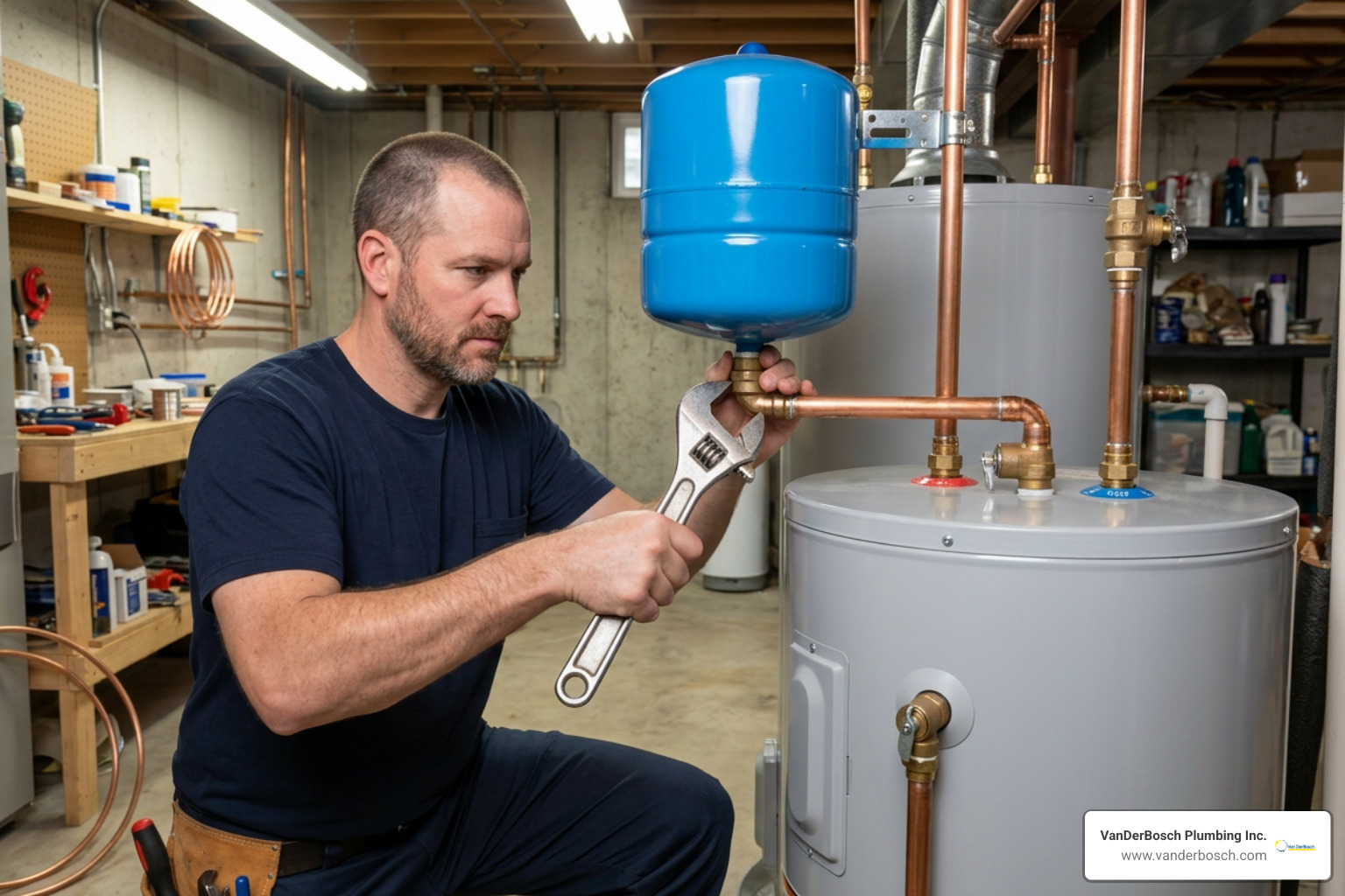 licensed plumber installing a thermal expansion tank and copper water lines licensed plumber installing a thermal expansion tank and copper water lines