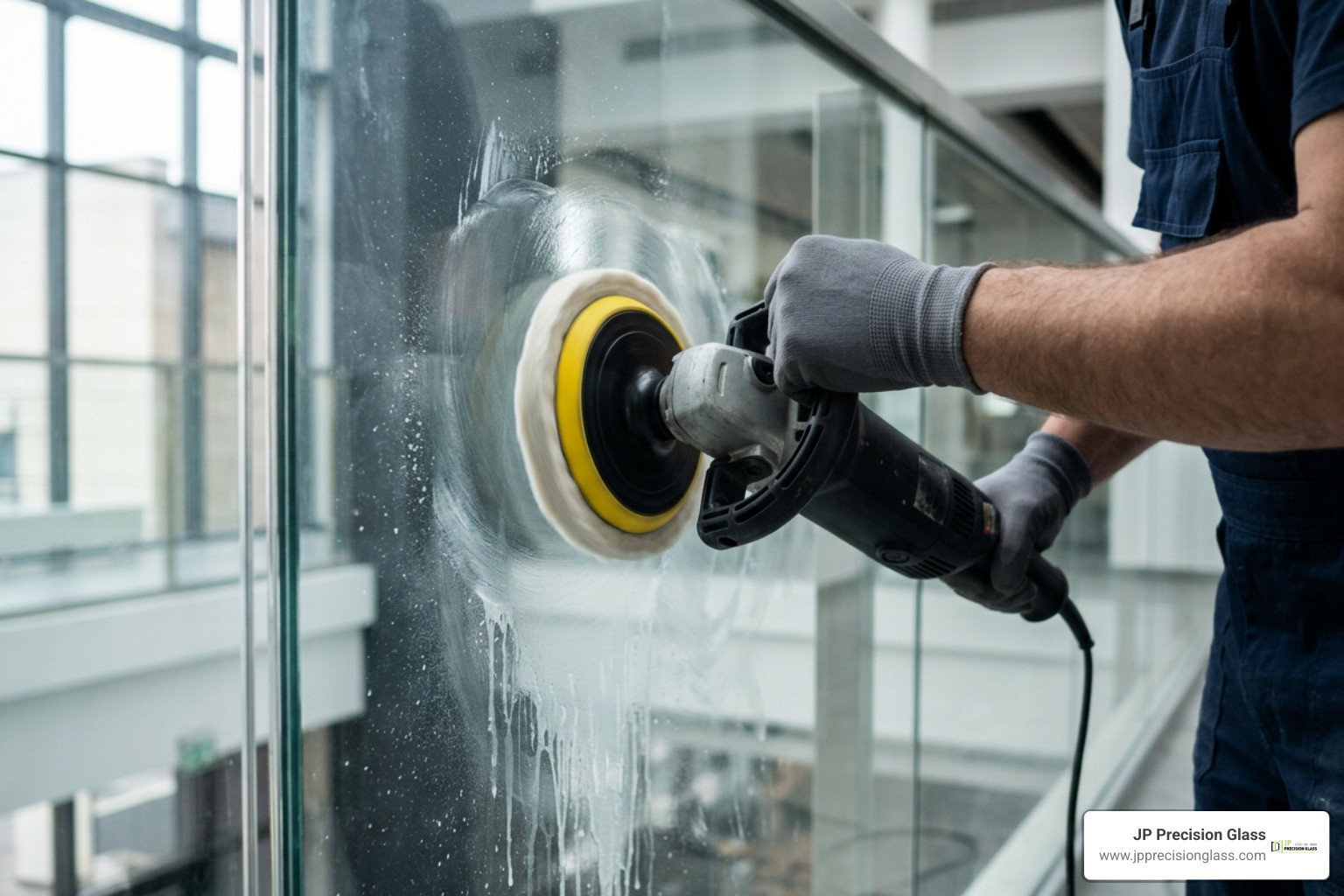 variable-speed rotary polisher resurfacing architectural glass