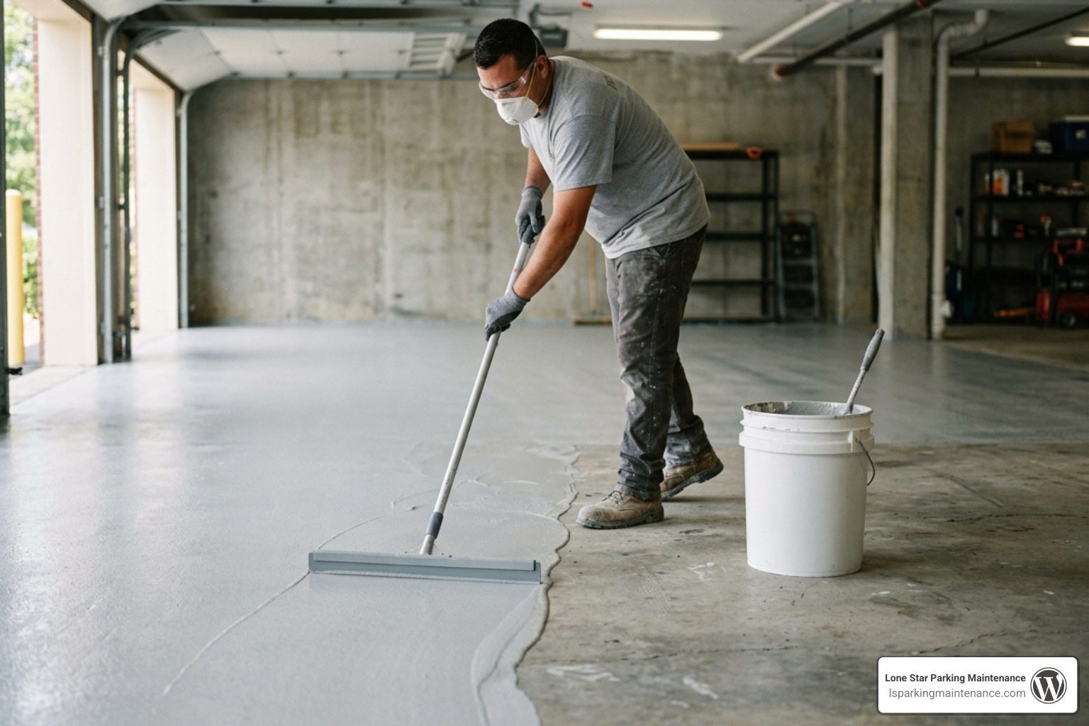 applying polymer modified concrete resurfacer with squeegee applying polymer modified concrete resurfacer with squeegee