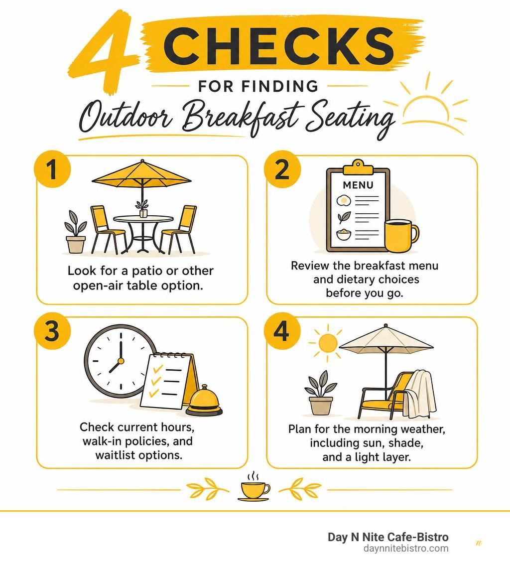 four checks for finding outdoor breakfast seating infographic four checks for finding outdoor breakfast seating infographic