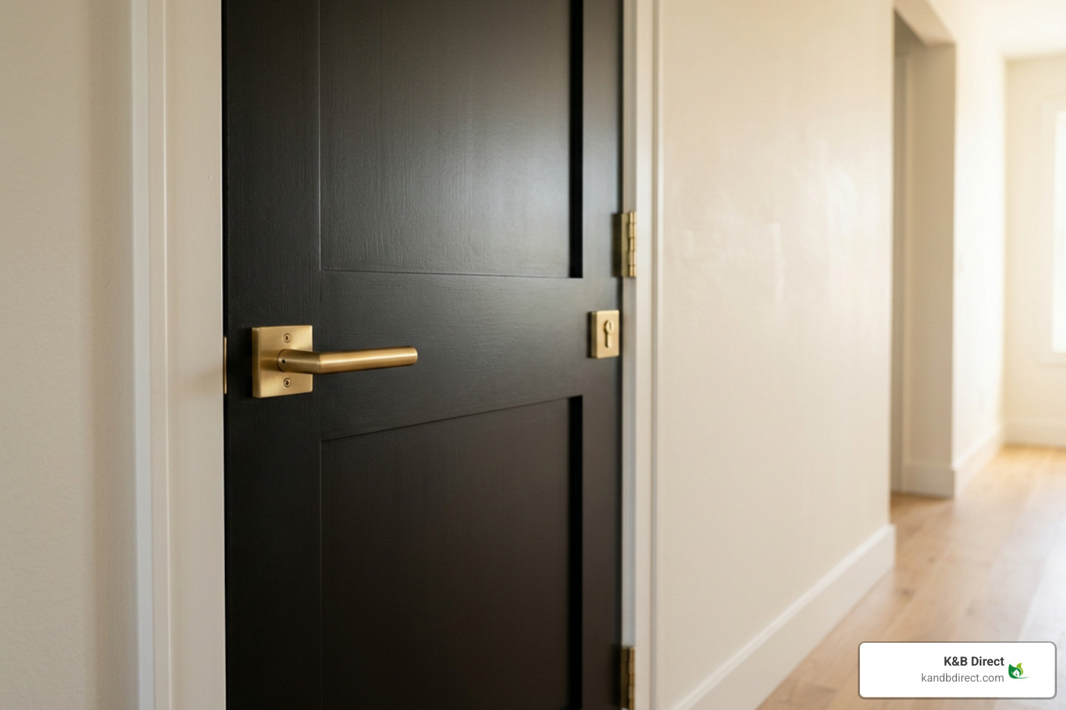 satin black door with brushed brass hardware