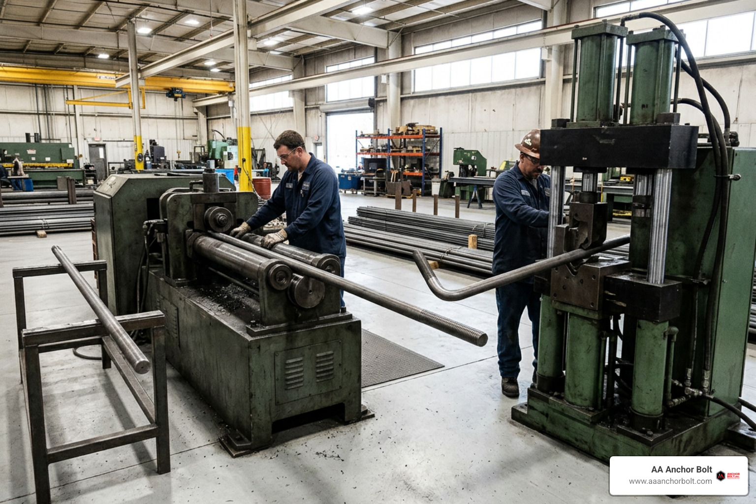 heavy-duty roll threading and hydraulic bending machines shaping steel anchor rods heavy-duty roll threading and hydraulic bending machines shaping steel anchor rods
