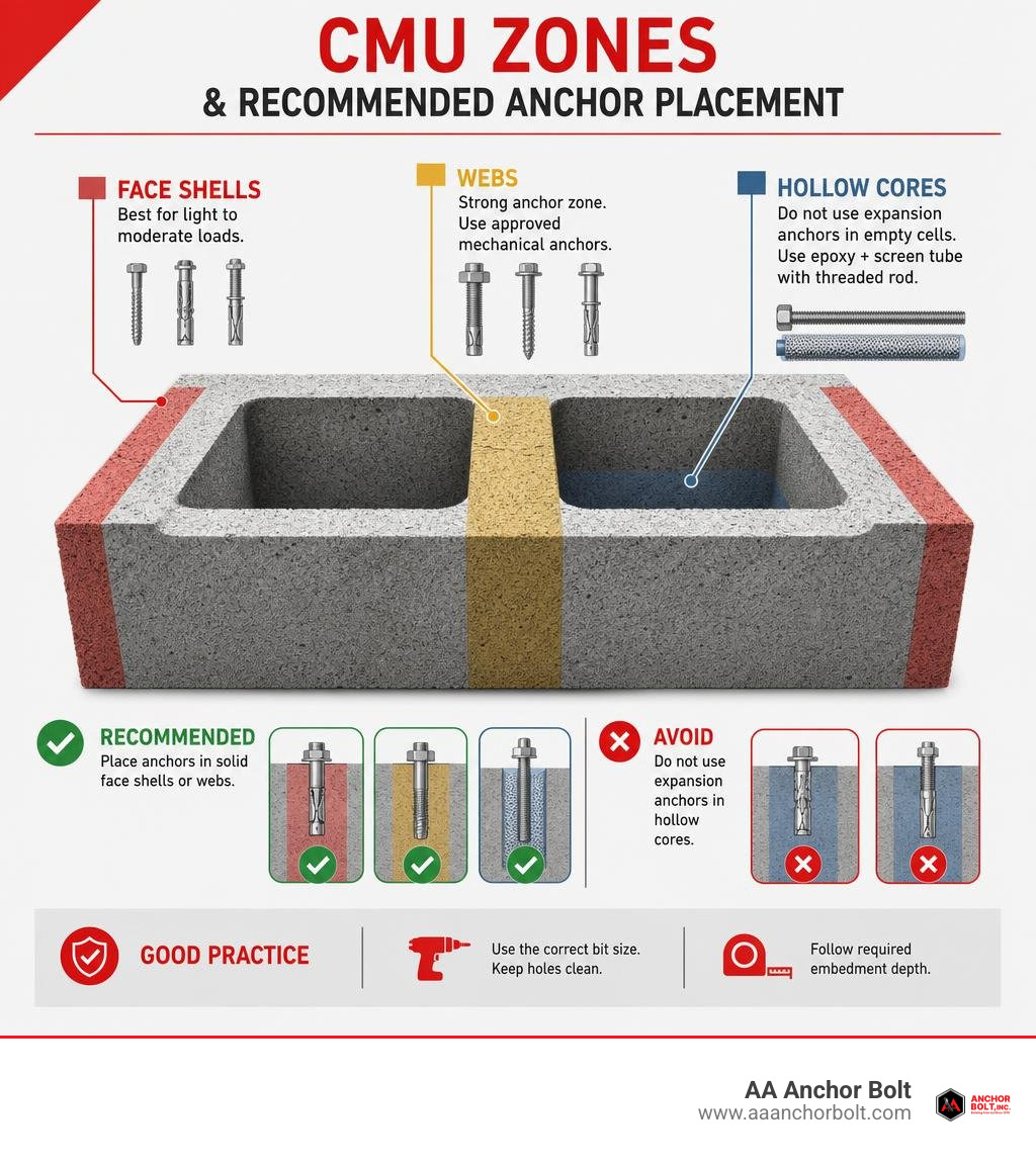 CMU zones and recommended anchor placement infographic CMU zones and recommended anchor placement infographic