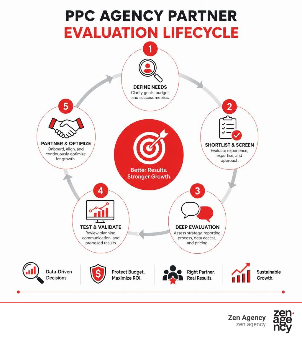 PPC agency partner evaluation lifecycle infographic PPC agency partner evaluation lifecycle infographic