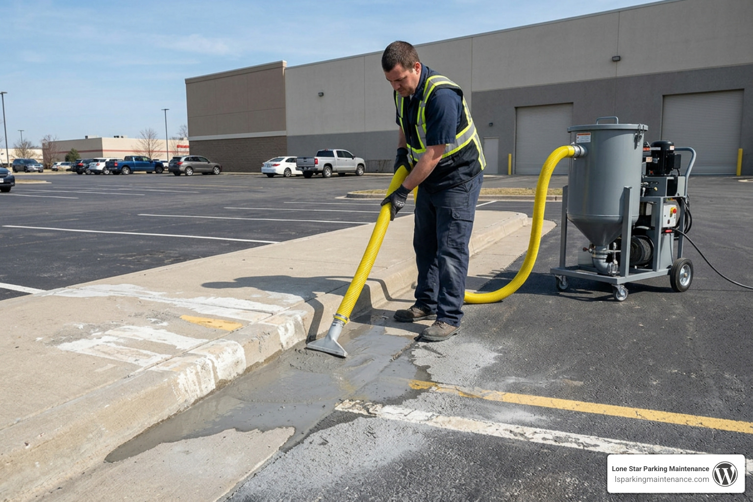 wet abrasive slurry vacuum recovery along a concrete curb