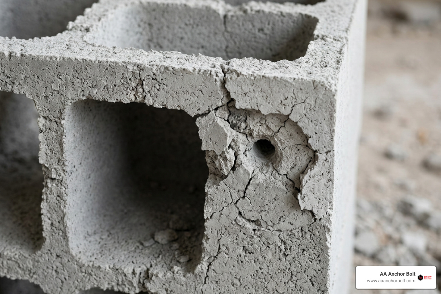 Hollow CMU cross section showing spalling risks Hollow CMU cross section showing spalling risks