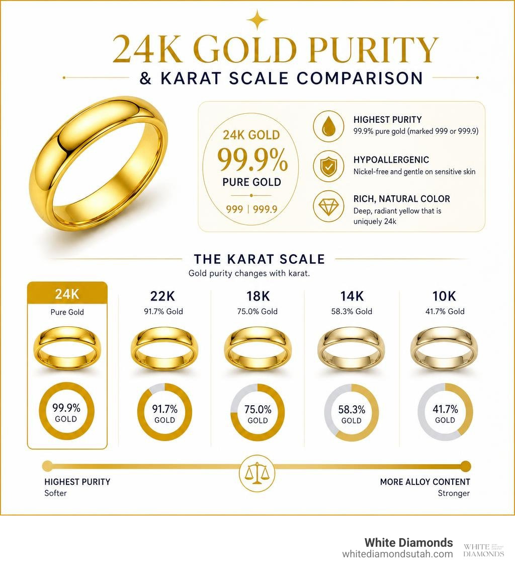 24k gold purity and karat scale comparison infographic