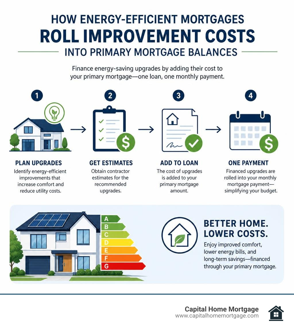 explaining how energy-efficient mortgages roll home improvement costs into primary mortgage balances infographic explaining how energy-efficient mortgages roll home improvement costs into primary mortgage balances infographic