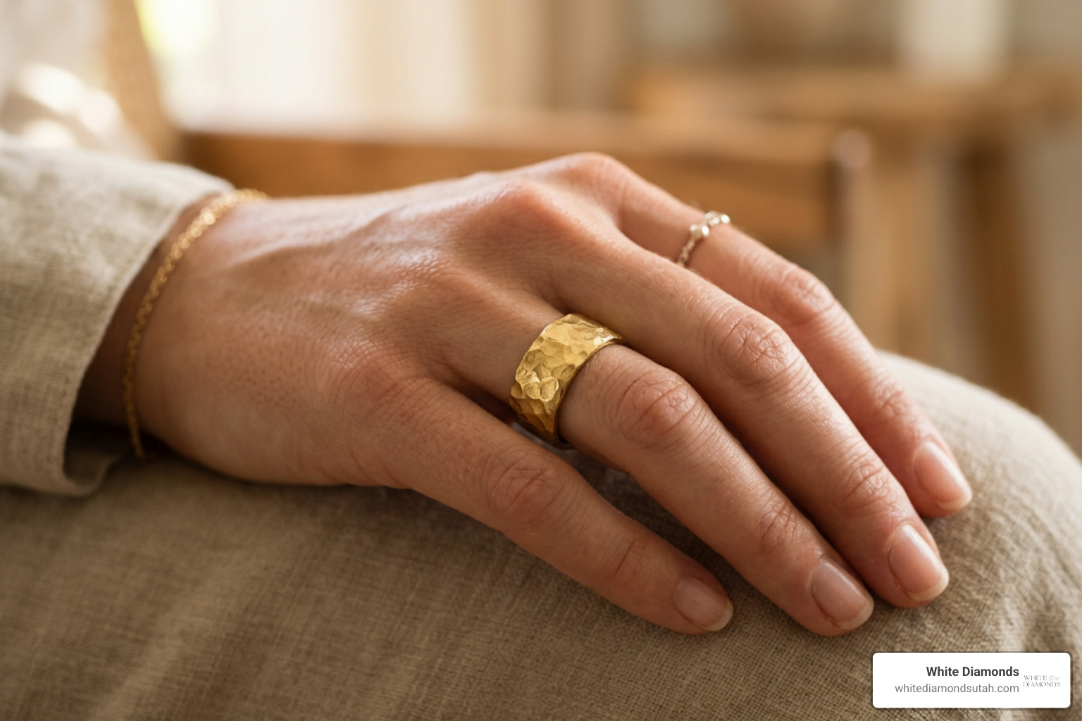 textured and hammered 24k gold rings