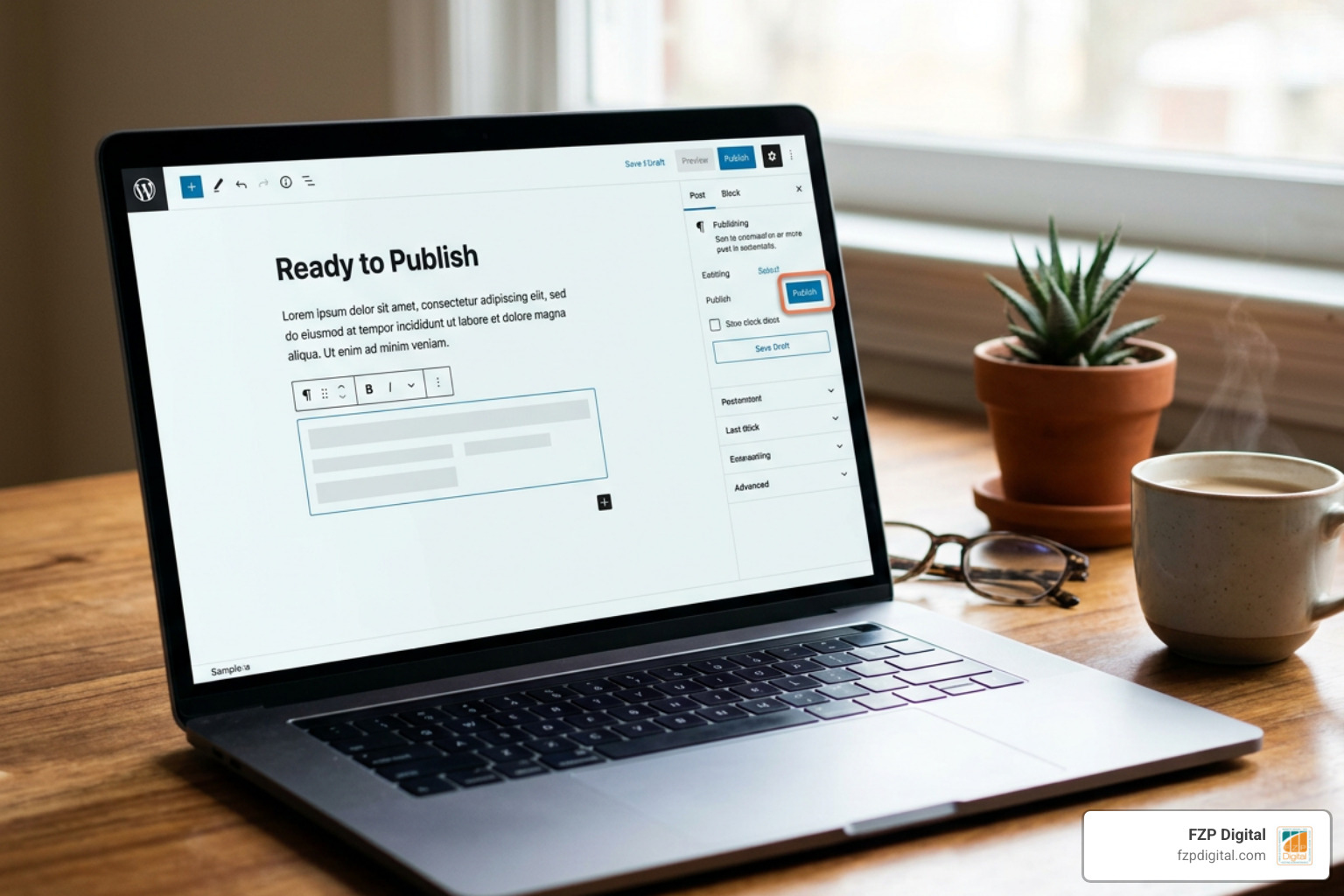 WordPress block editor interface ready for publishing WordPress block editor interface ready for publishing