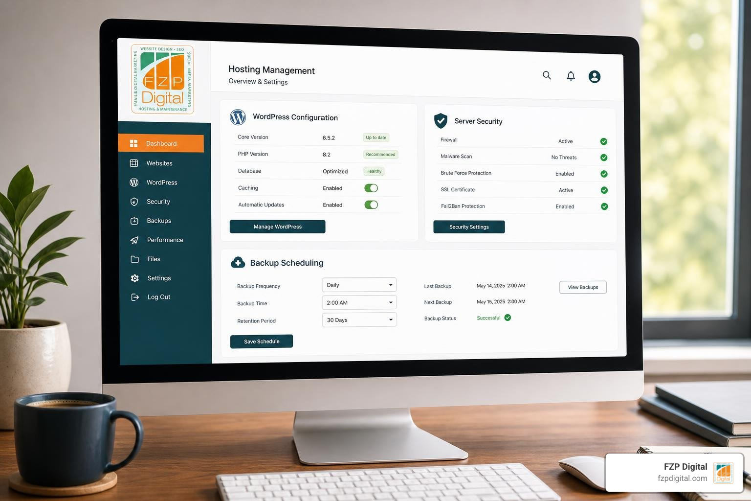 Hosting management dashboard for WordPress configuration Hosting management dashboard for WordPress configuration