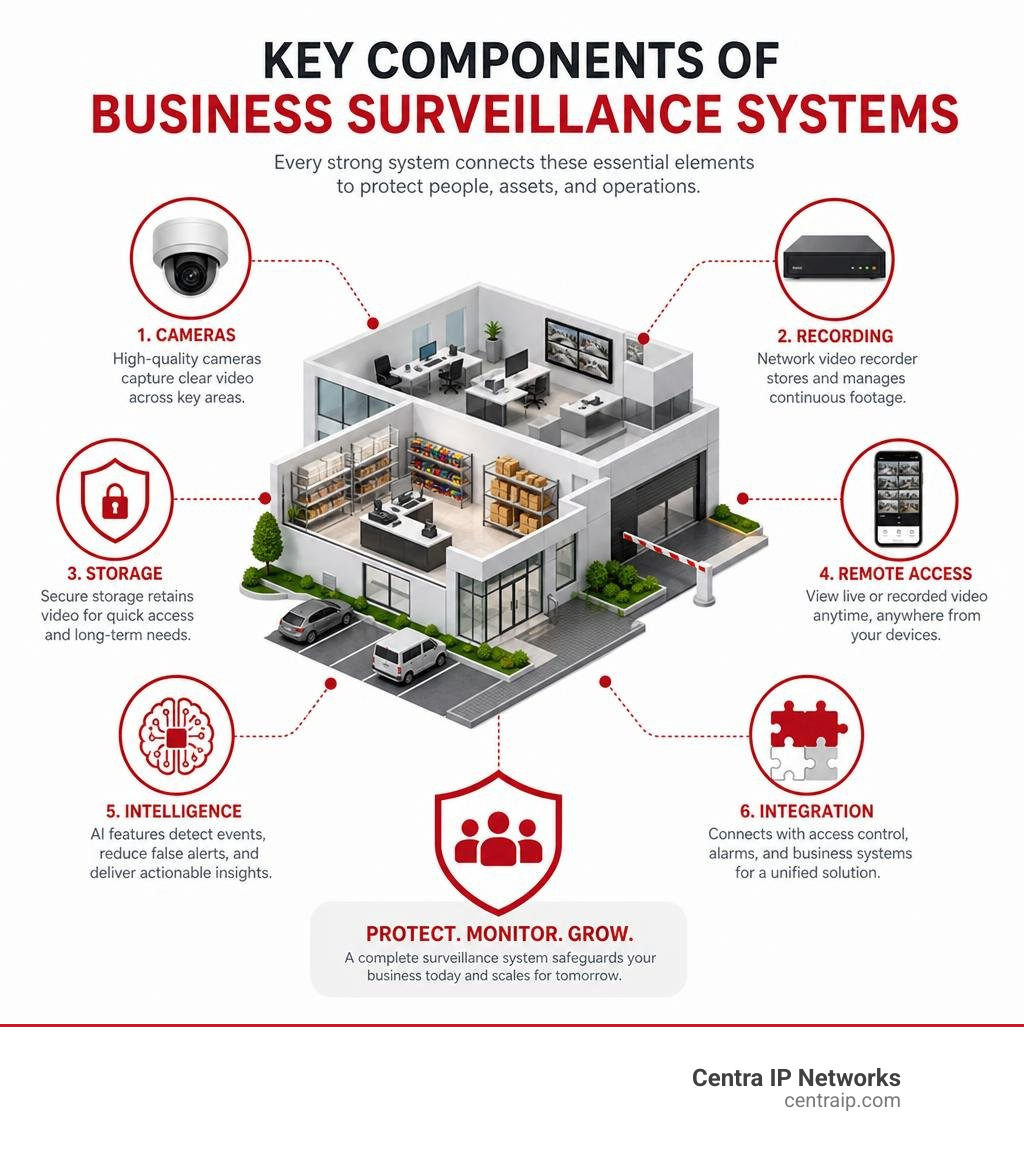 key components of business surveillance systems infographic key components of business surveillance systems infographic