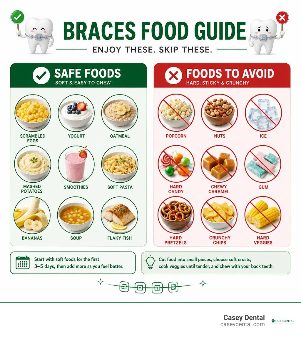 Braces safe foods versus foods to avoid infographic