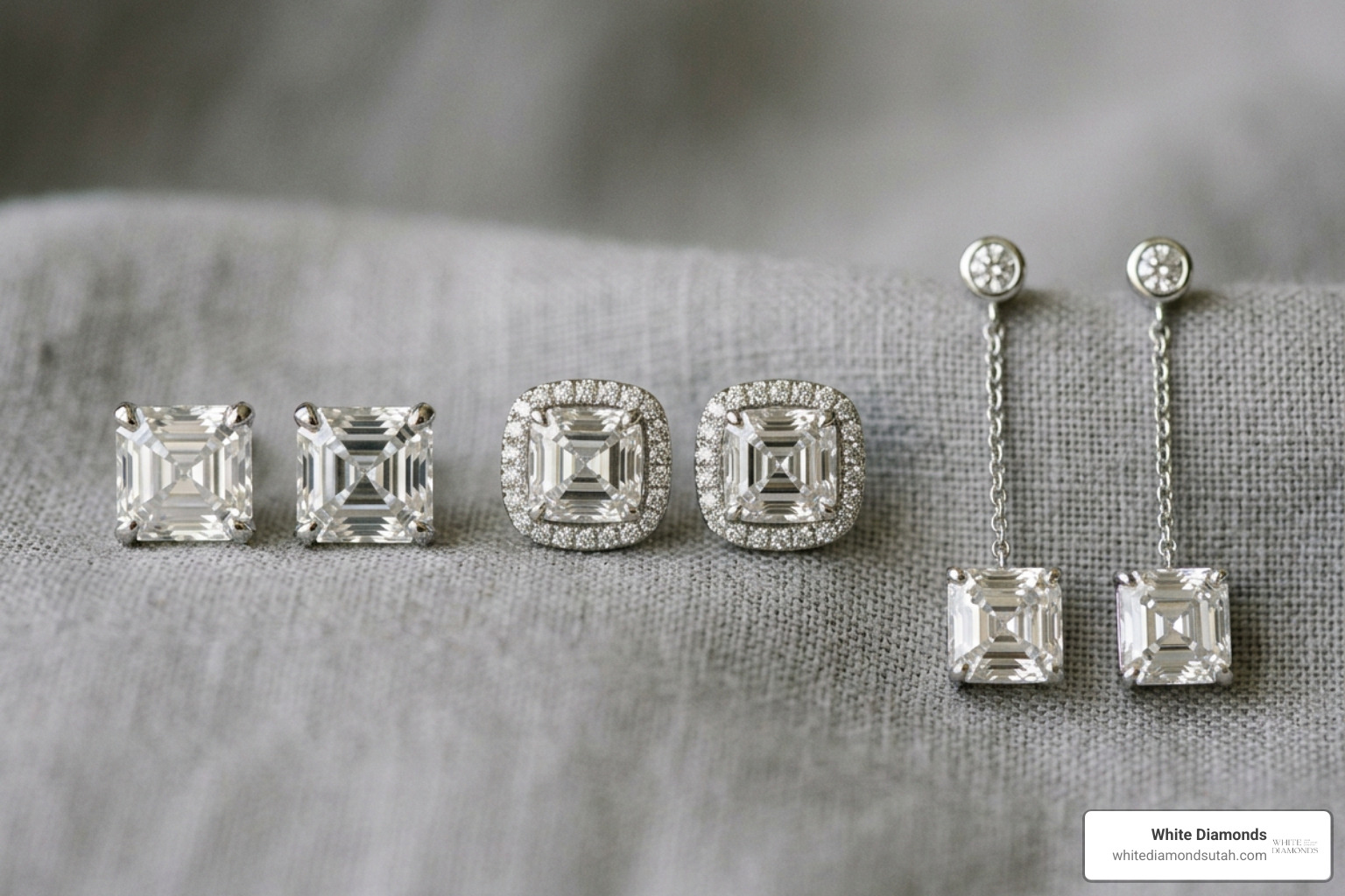 Asscher cut diamond earring settings including studs, halos, and drops Asscher cut diamond earring settings including studs, halos, and drops