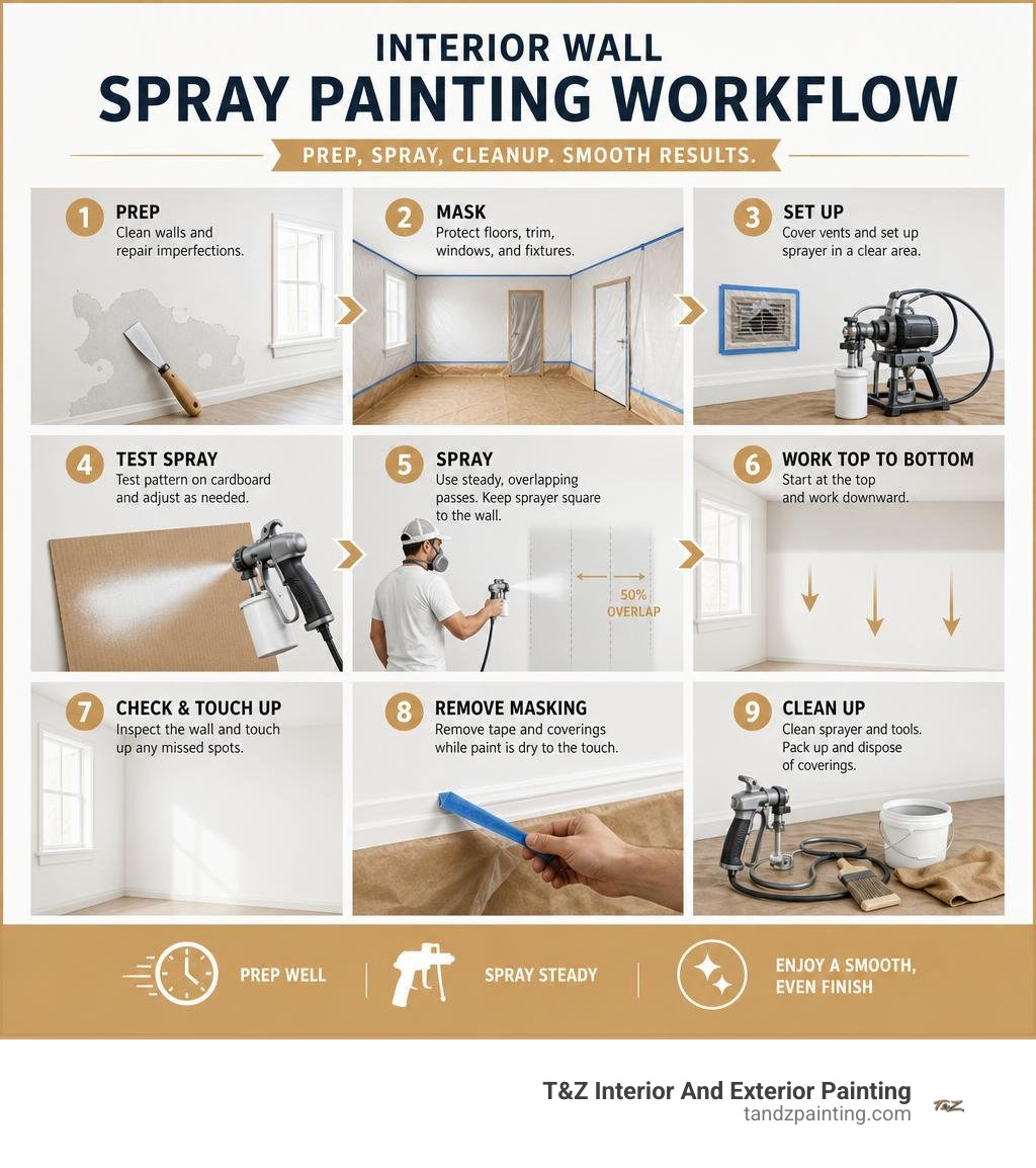 interior wall spray painting workflow from prep and masking through spraying and cleanup infographic interior wall spray painting workflow from prep and masking through spraying and cleanup infographic