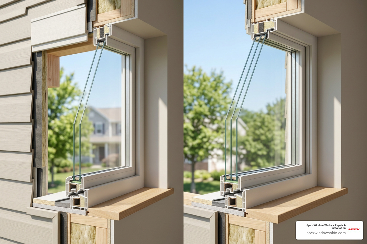 double-pane and triple-pane window cross-section
