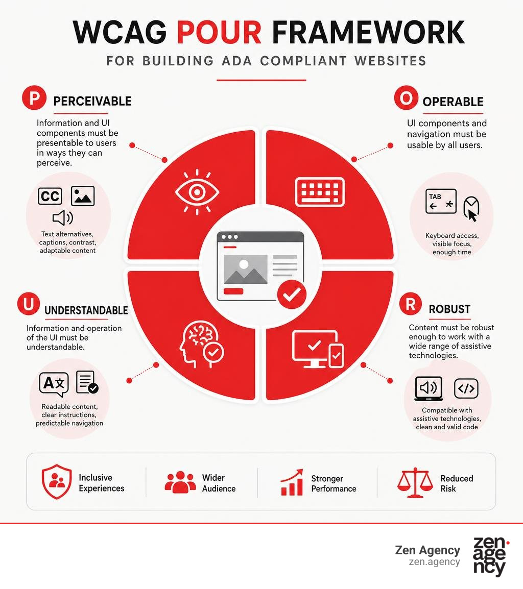 WCAG POUR framework for building ADA compliant websites infographic WCAG POUR framework for building ADA compliant websites infographic