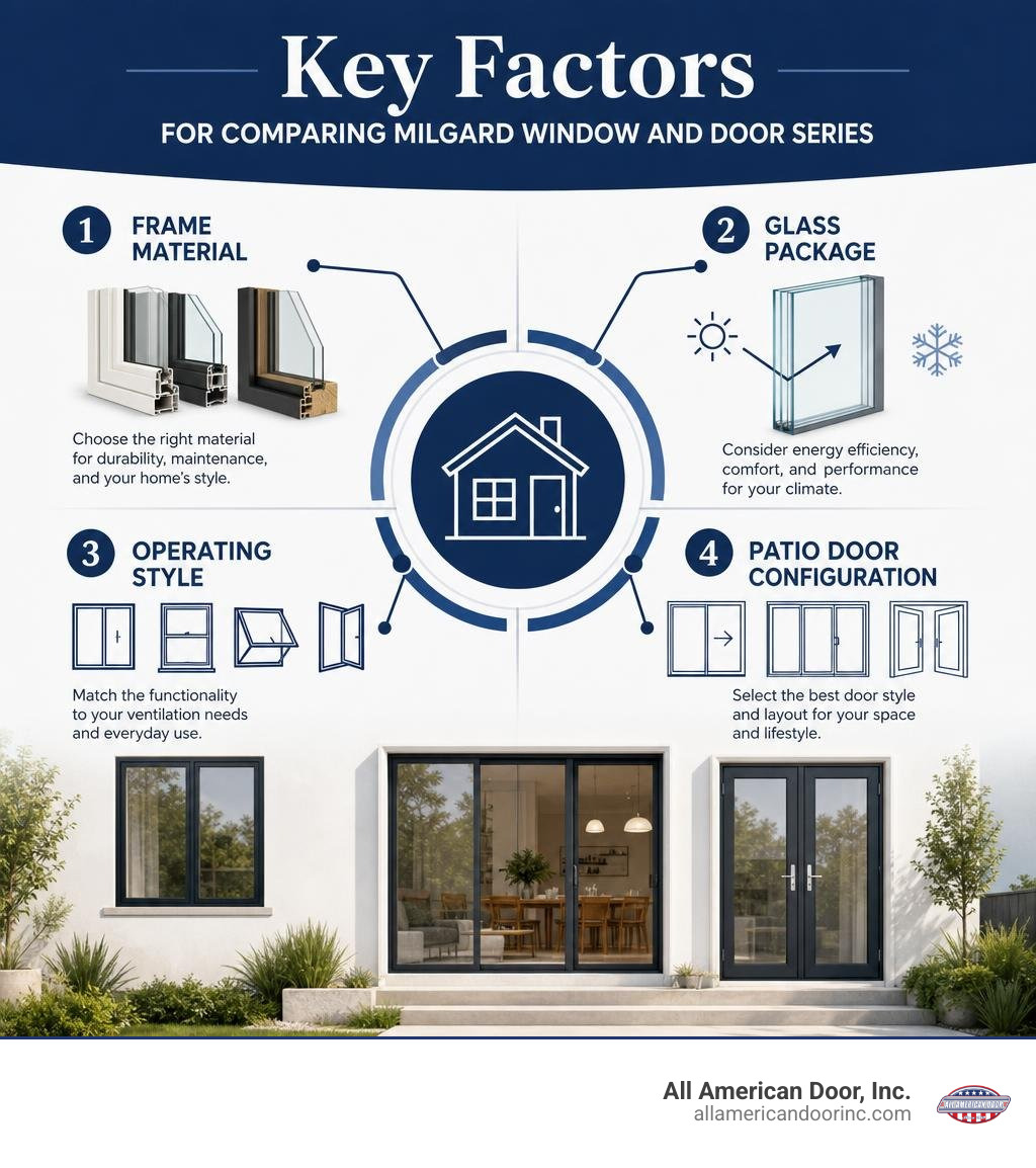 Key factors for comparing Milgard window and door series infographic Key factors for comparing Milgard window and door series infographic
