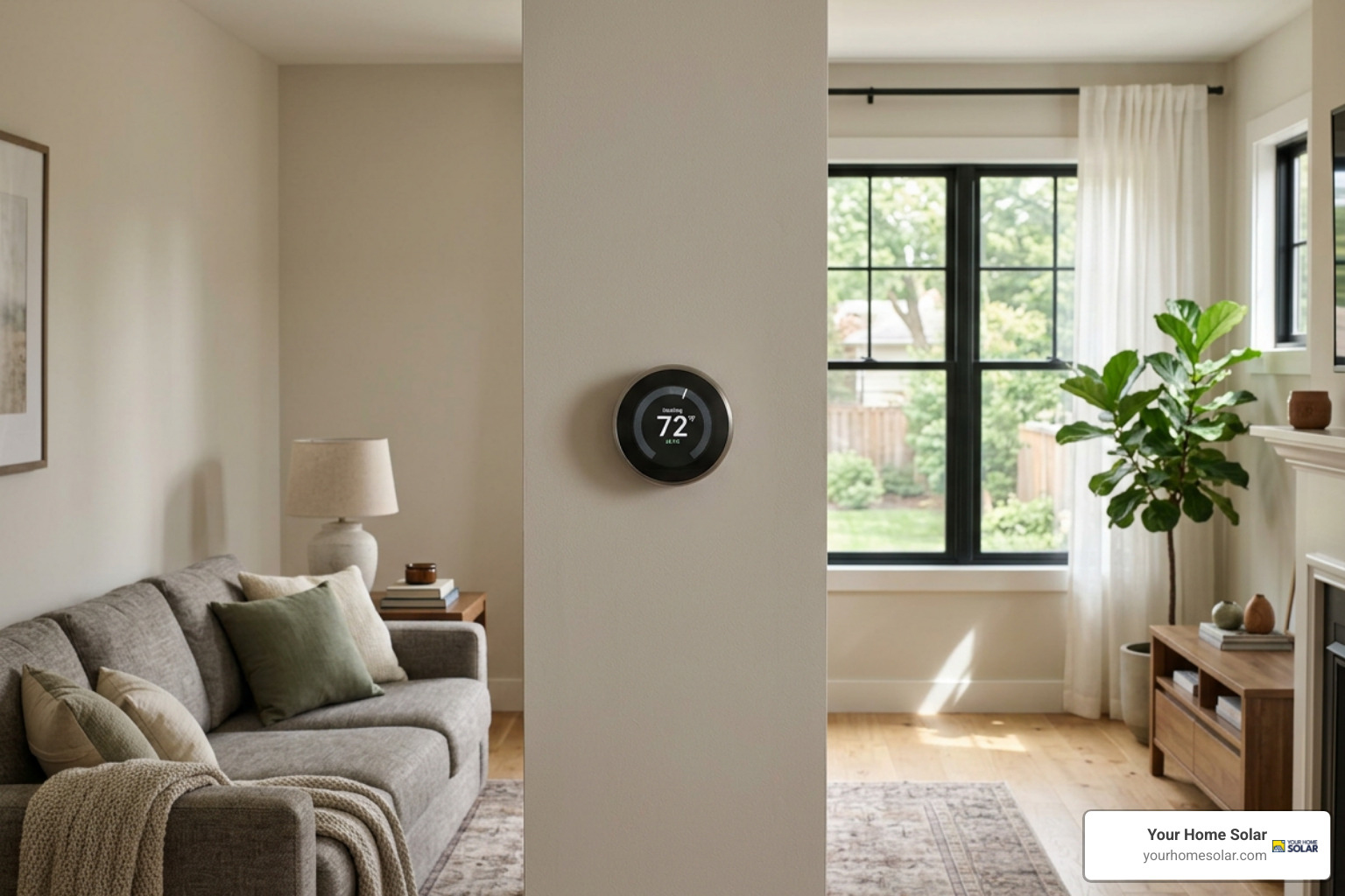 smart thermostat on living room wall smart thermostat on living room wall