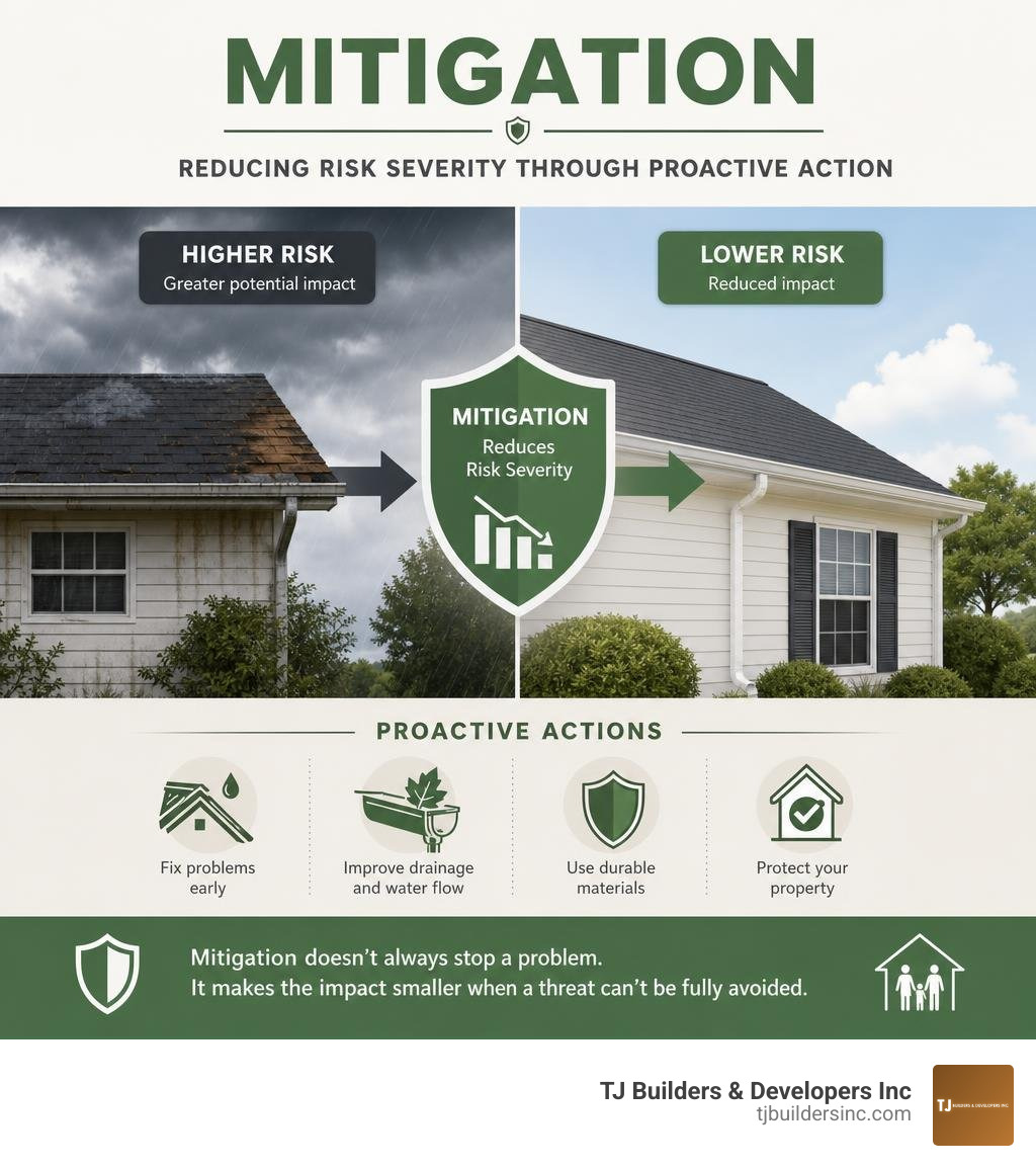 Infographic showing mitigation as reducing risk severity through proactive action infographic Infographic showing mitigation as reducing risk severity through proactive action infographic