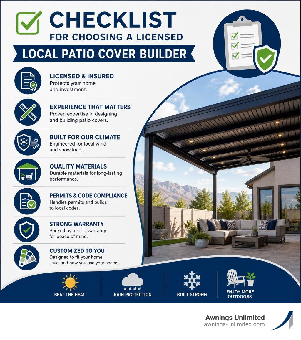 Checklist for choosing a licensed local patio cover builder infographic Checklist for choosing a licensed local patio cover builder infographic