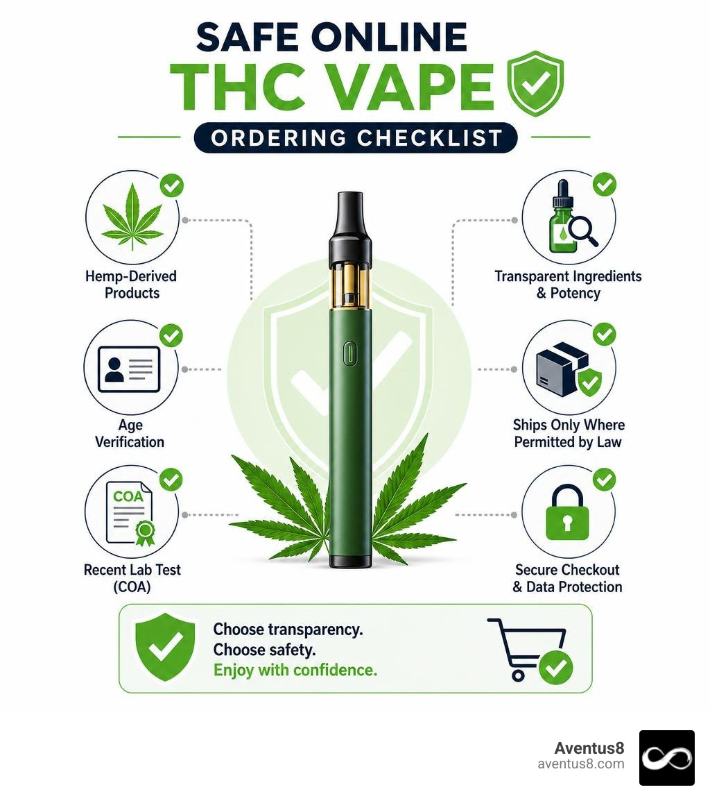 Safe online THC vape ordering checklist infographic Safe online THC vape ordering checklist infographic