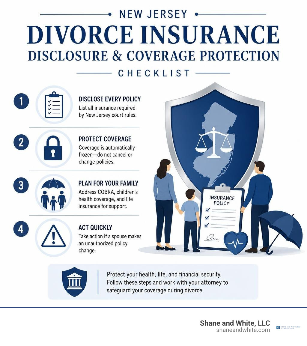 New Jersey divorce insurance disclosure and coverage protection checklist infographic New Jersey divorce insurance disclosure and coverage protection checklist infographic