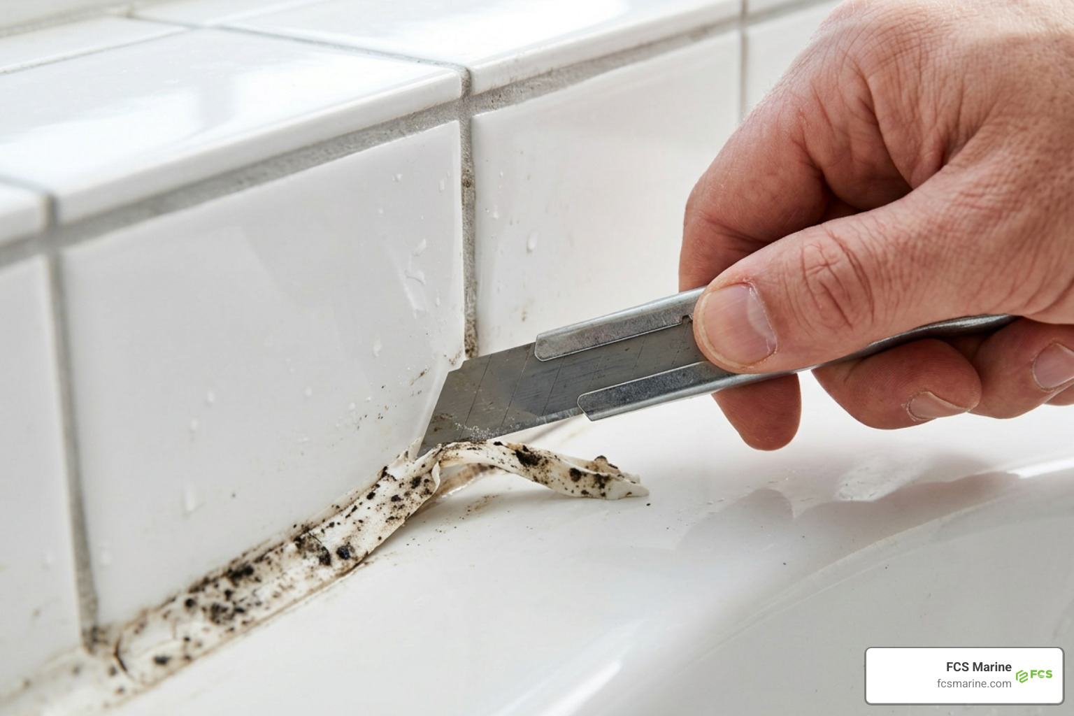 Peeling sealant bead removal with utility knife