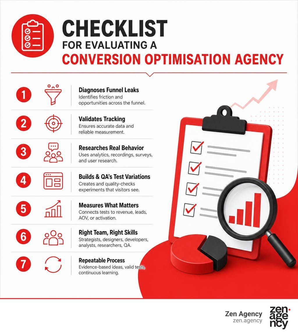 Checklist for evaluating a conversion optimisation agency infographic Checklist for evaluating a conversion optimisation agency infographic