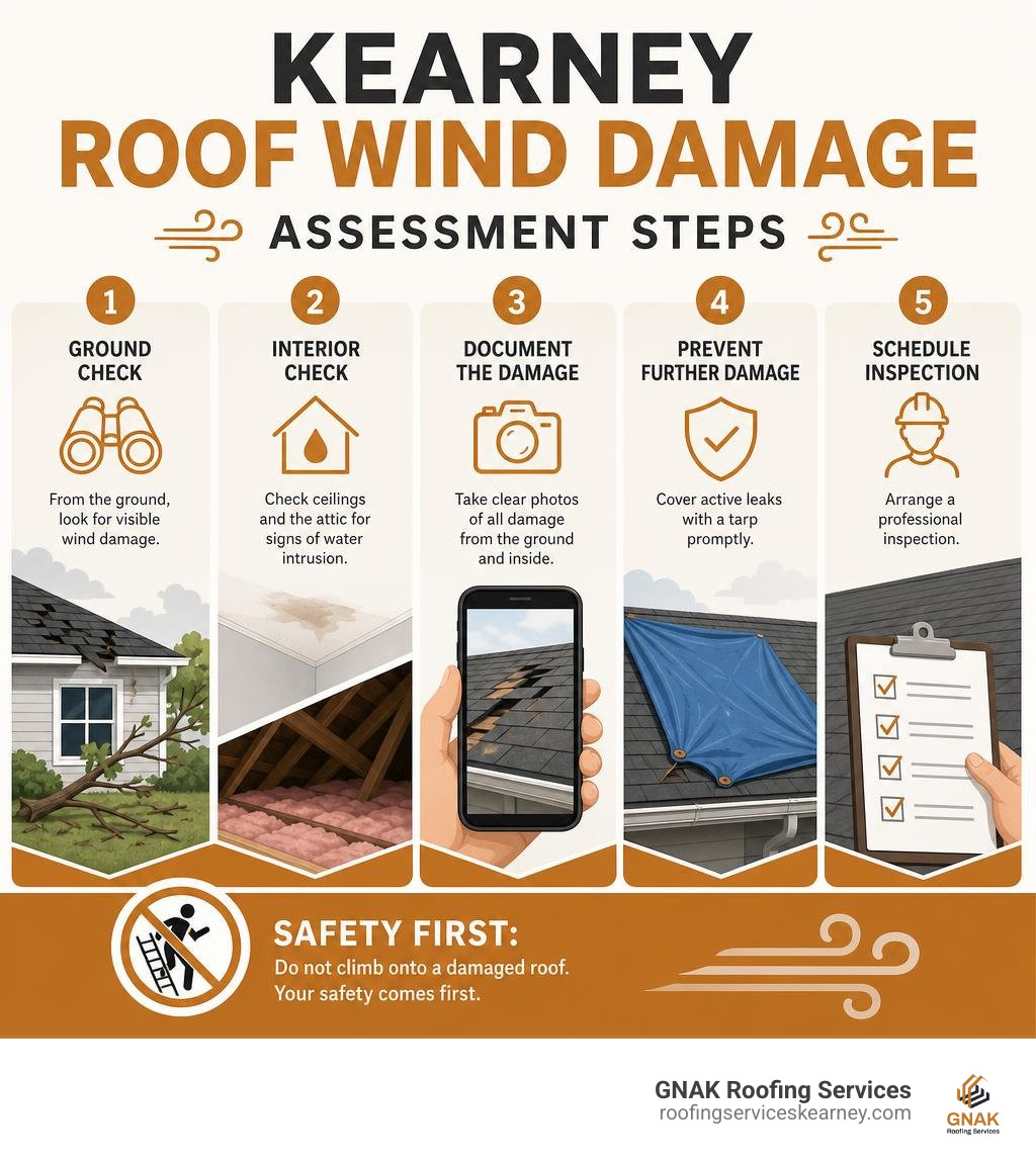 Kearney roof wind damage assessment steps infographic
