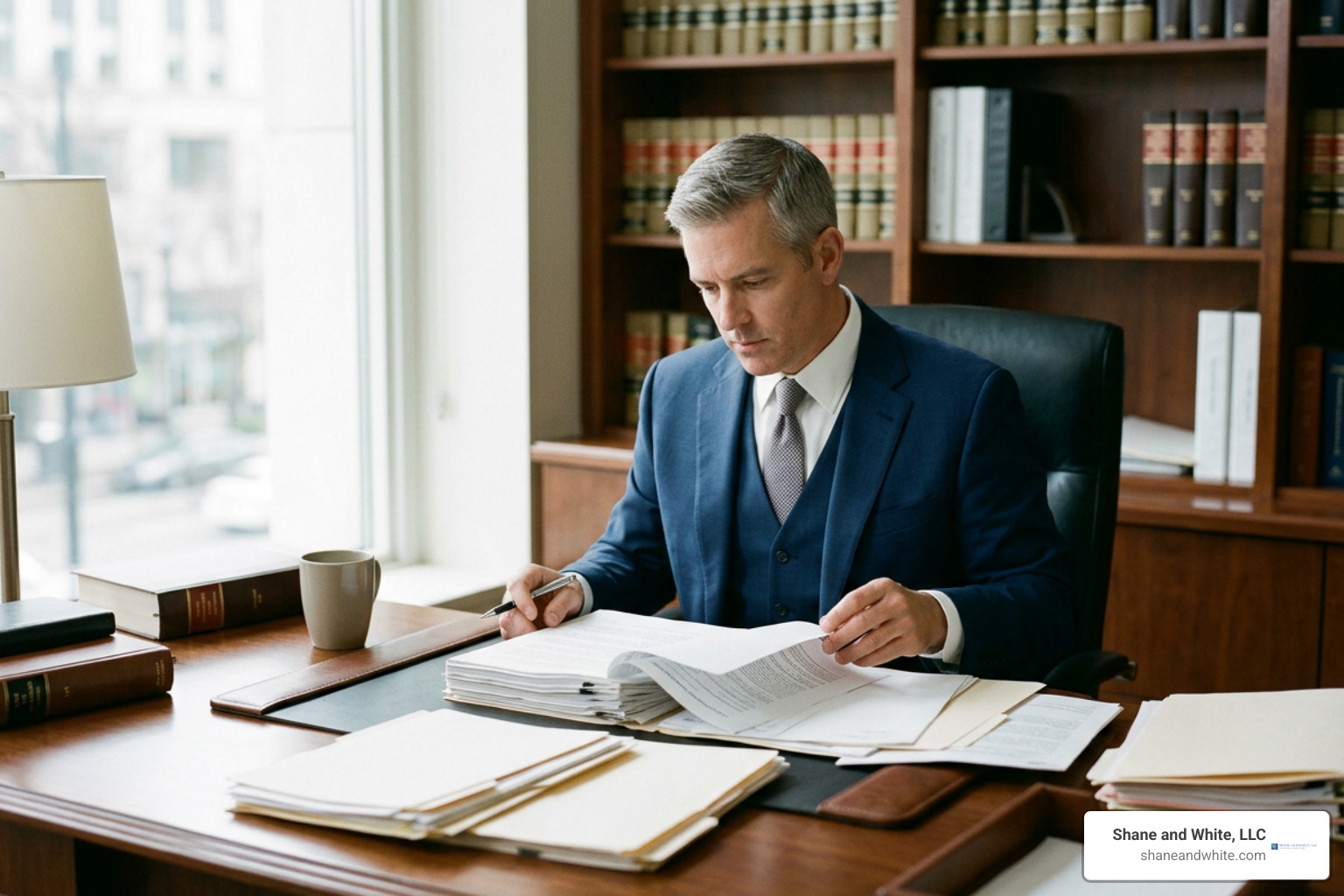 Attorney reviewing complex insurance policy documents in Mercer County Attorney reviewing complex insurance policy documents in Mercer County