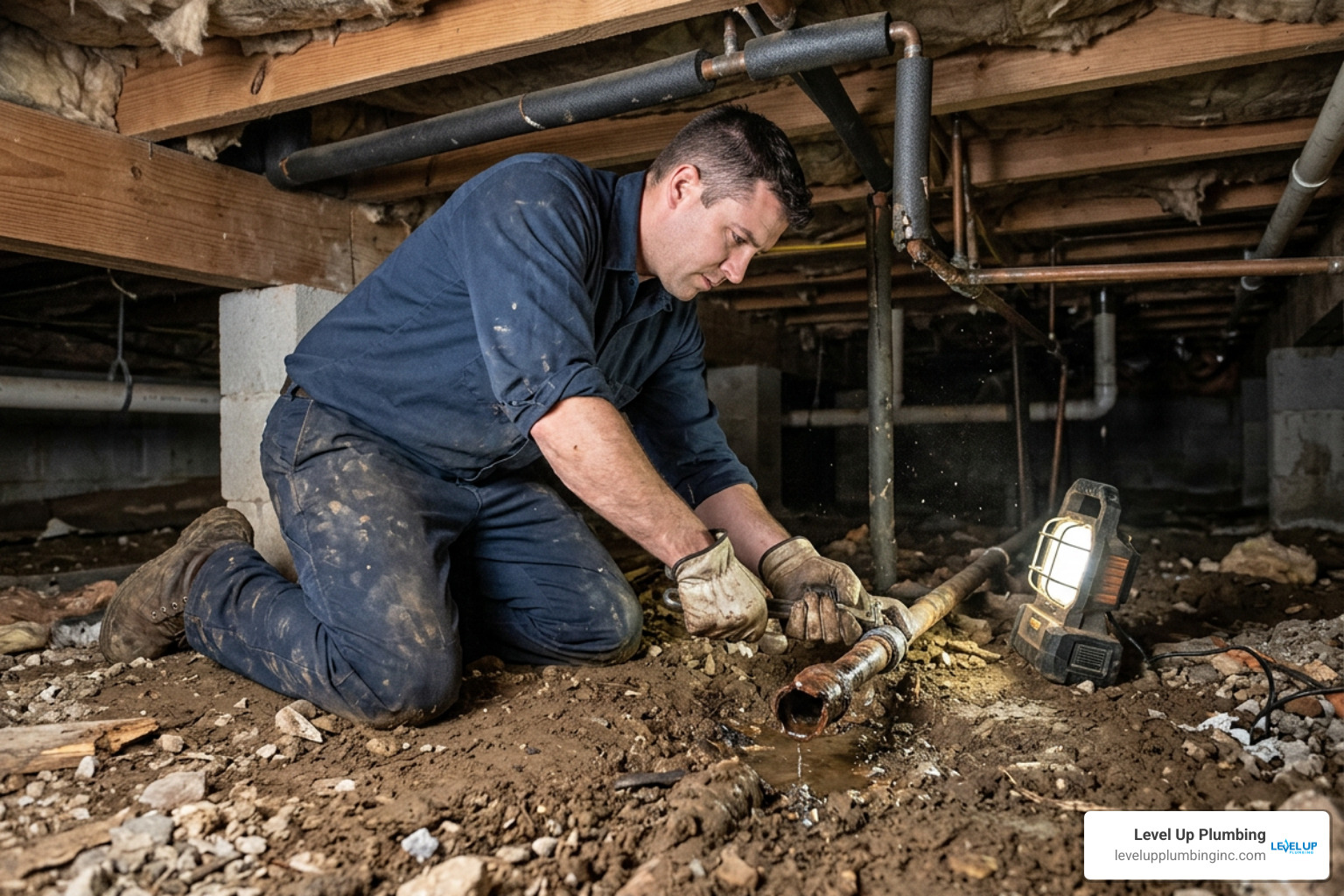 plumber repairing an underground water line plumber repairing an underground water line