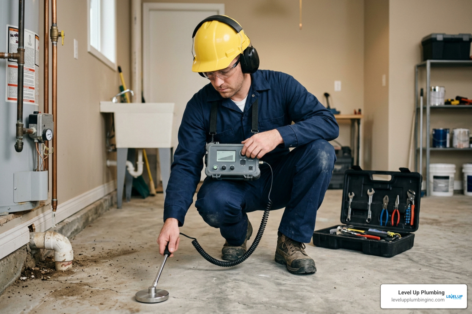 electronic acoustic leak detector testing a concrete floor electronic acoustic leak detector testing a concrete floor