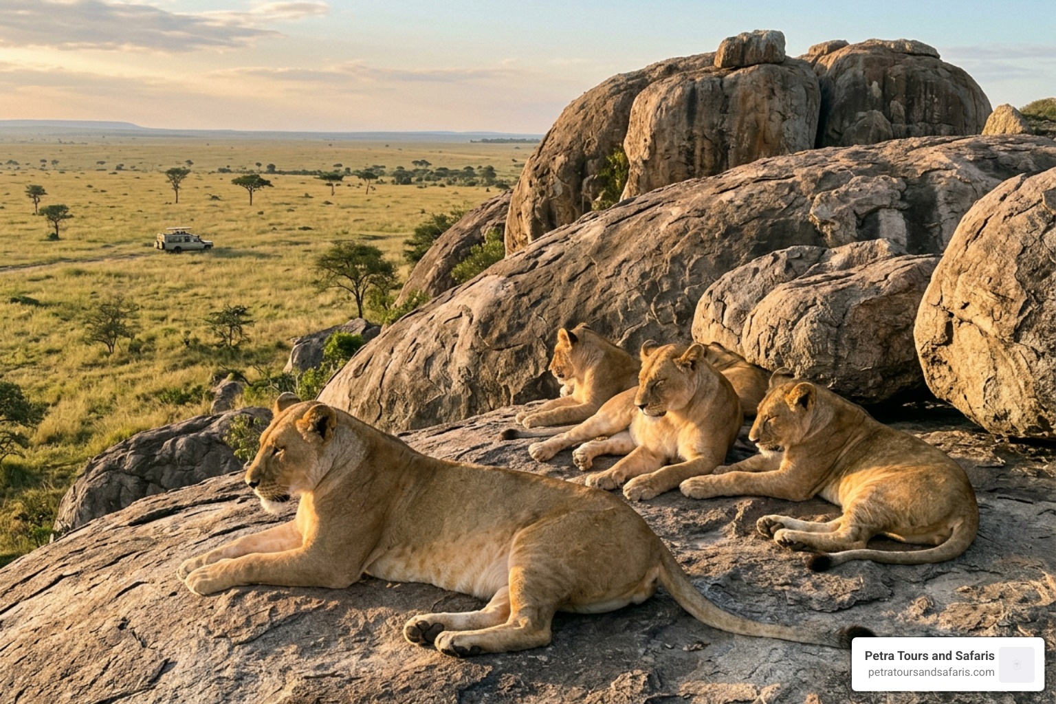 Lion pride resting on a kopje in Serengeti National Park Lion pride resting on a kopje in Serengeti National Park