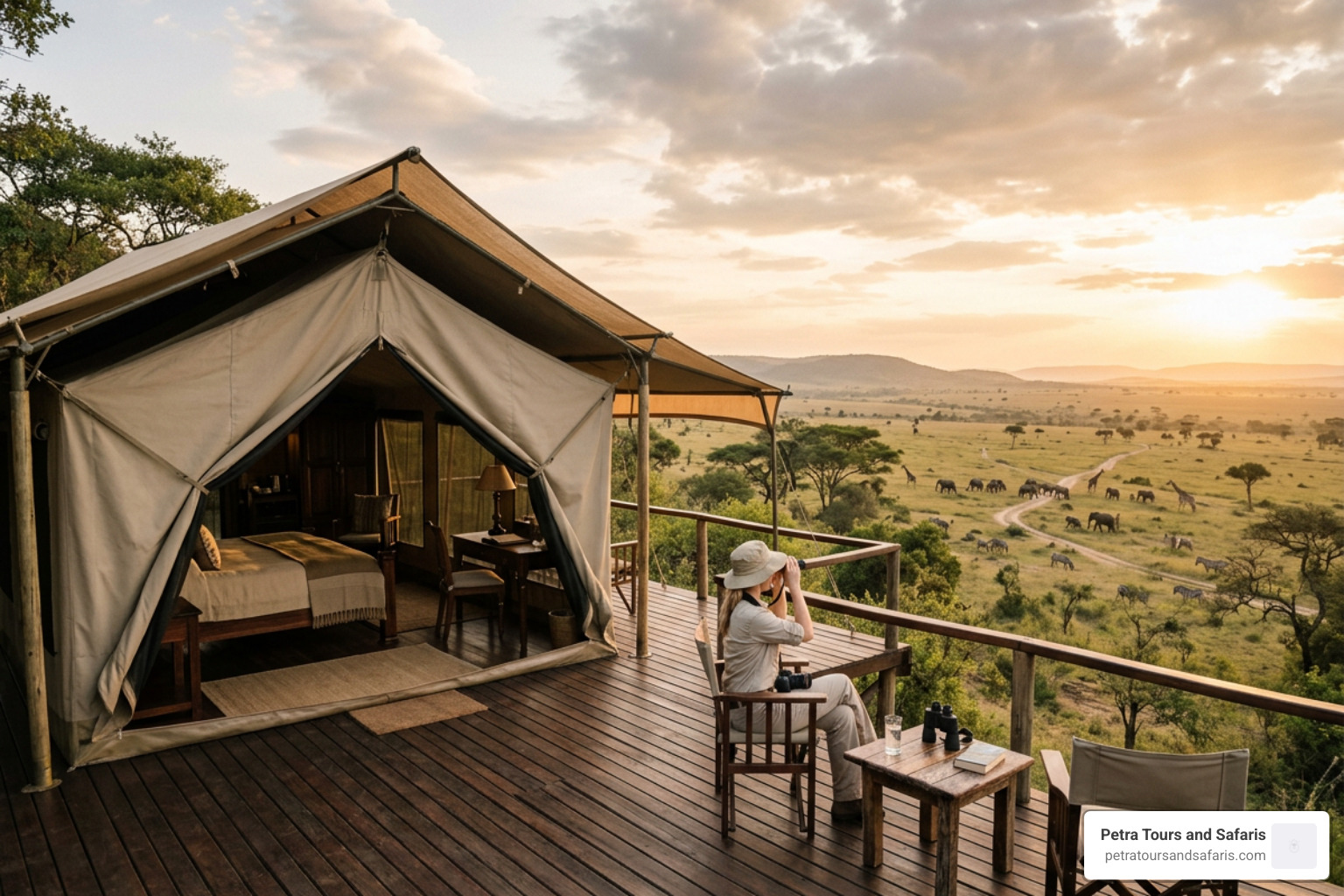 Luxury safari tented camp overlooking the African plains