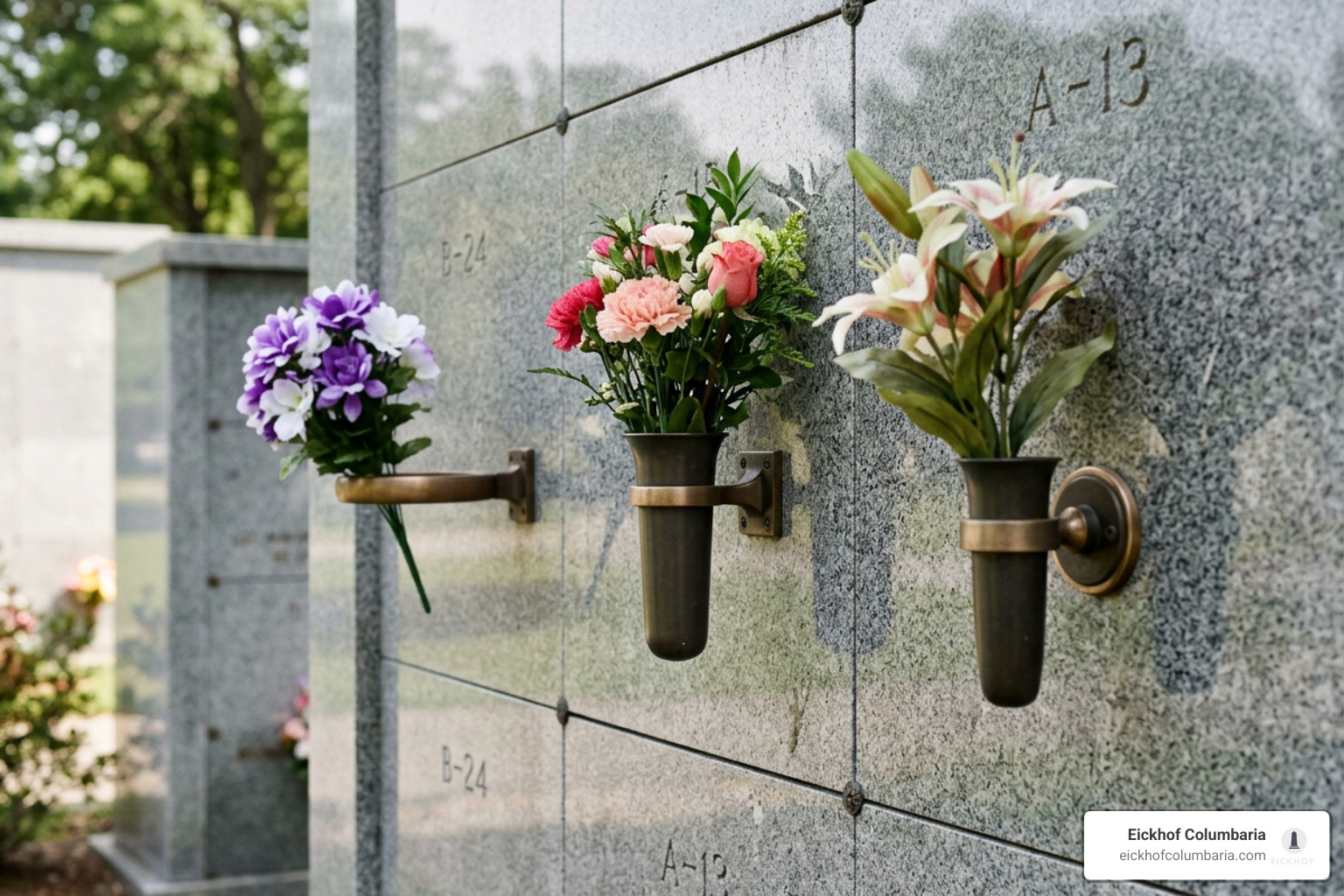 Comparison of bracket, ring, and button vase mounting mechanisms for mausoleum crypts