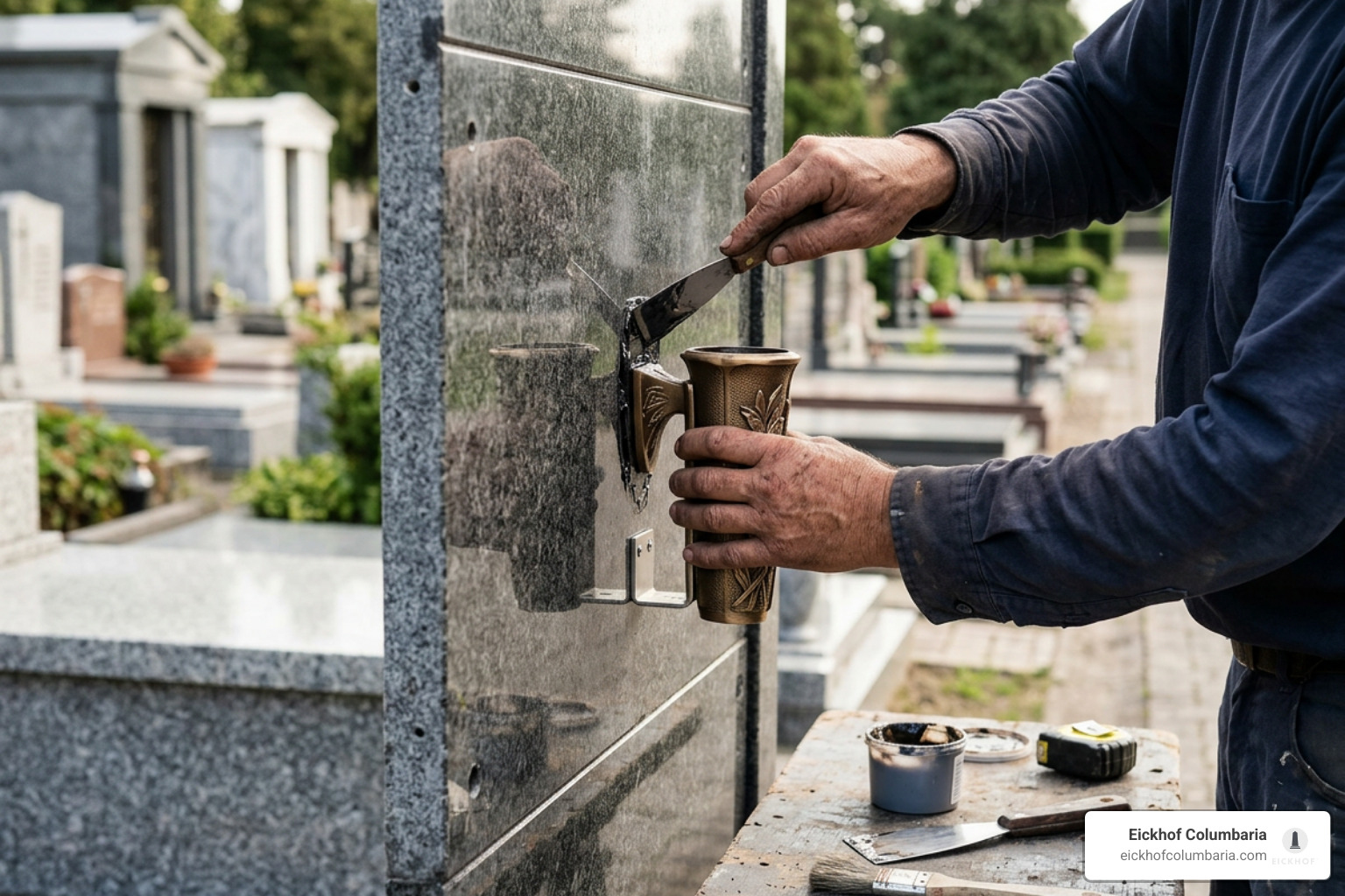 Proper epoxy and mechanical mounting techniques on granite mausoleum shutters