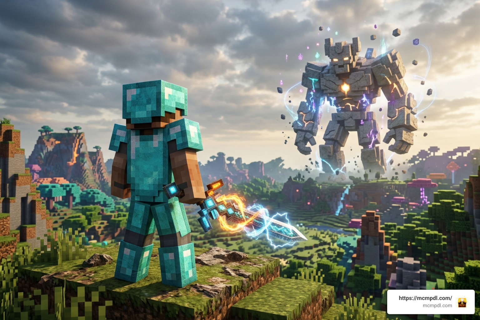Elemental Worlds Collide Minecraft Bedrock magic weapons and guardians